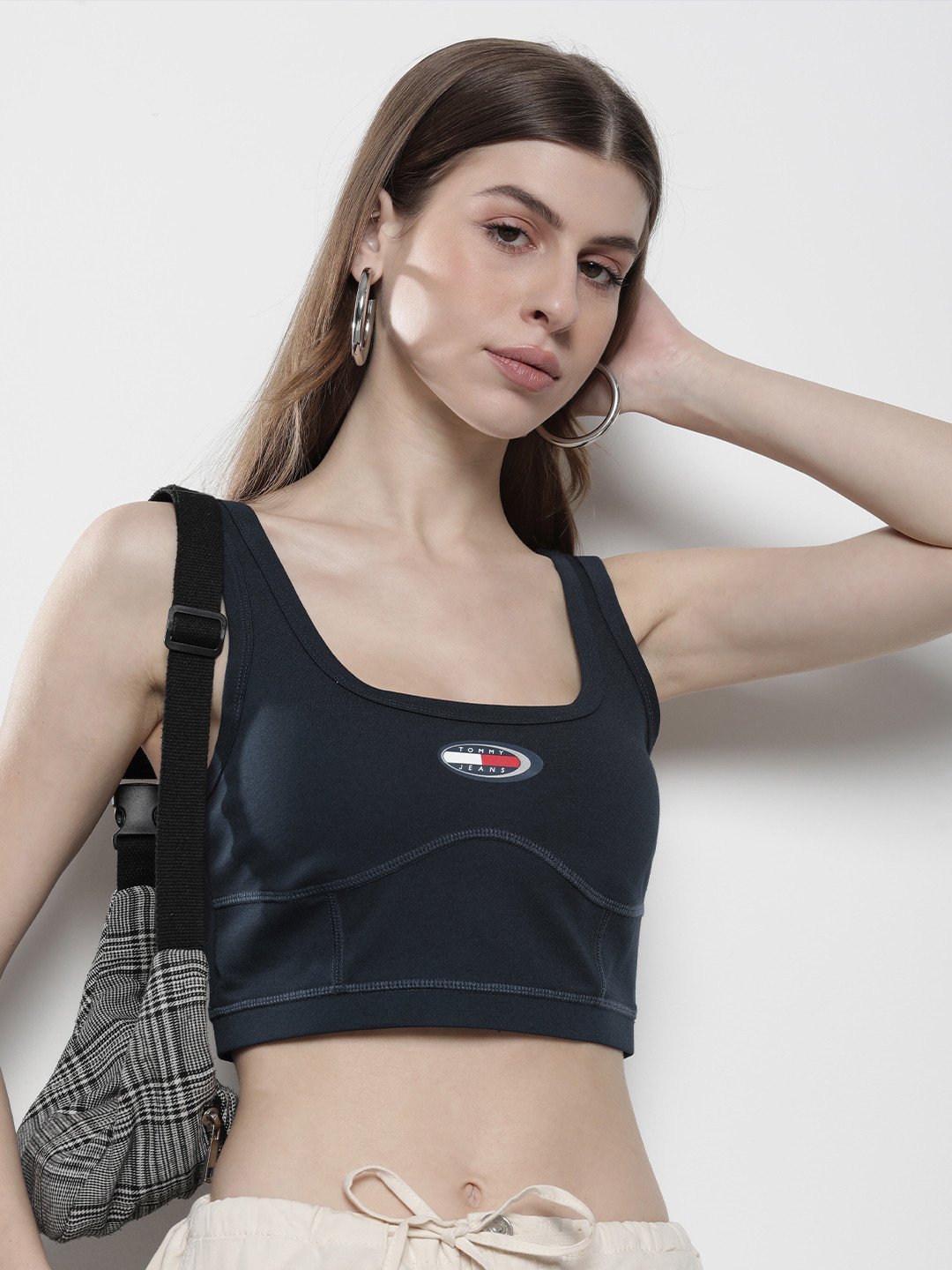 Tommy Hilfiger Brand Logo Printed Fitted Crop Top
