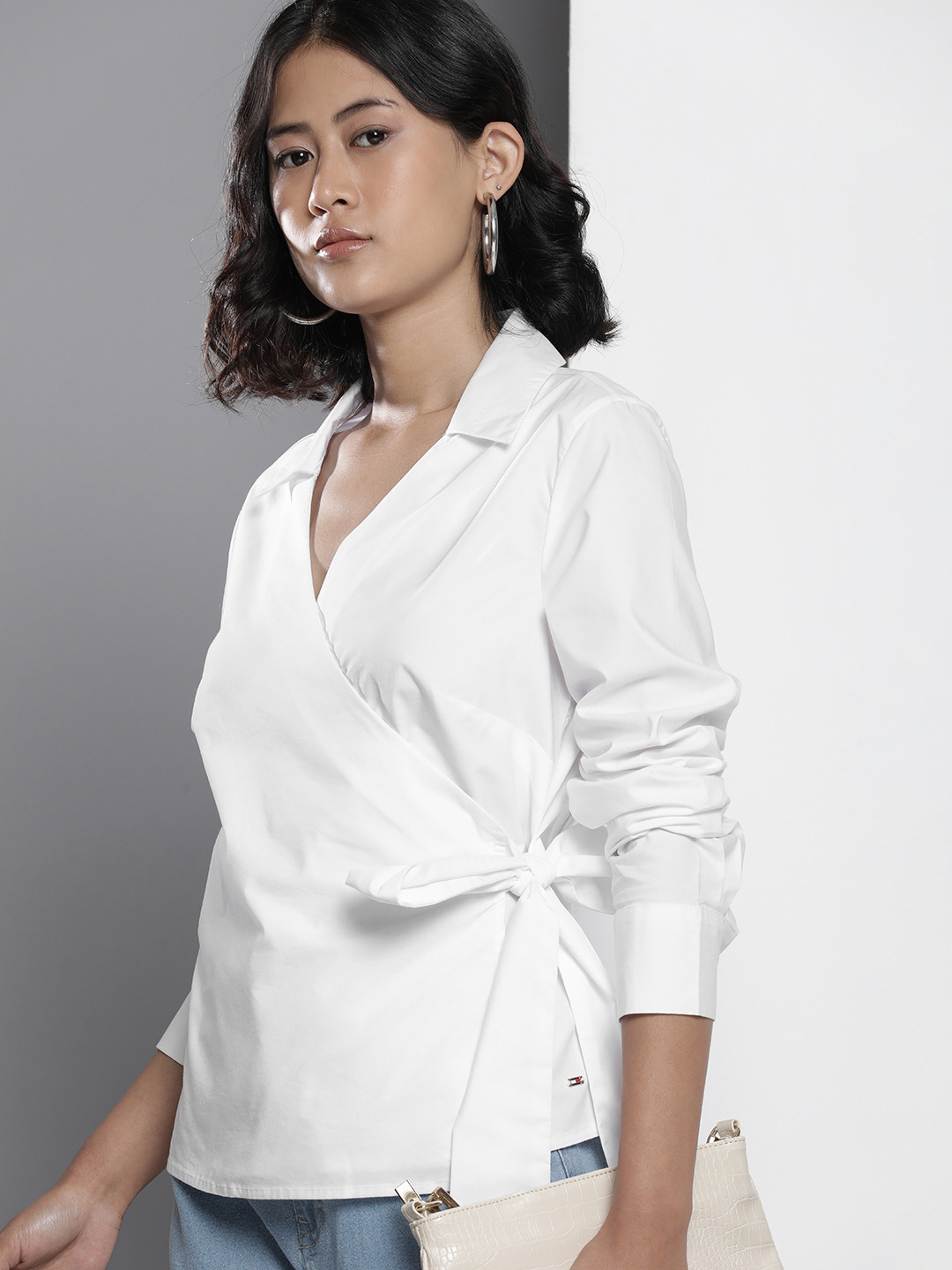 Tommy Hilfiger Long Sleeves Solid Wrap Top