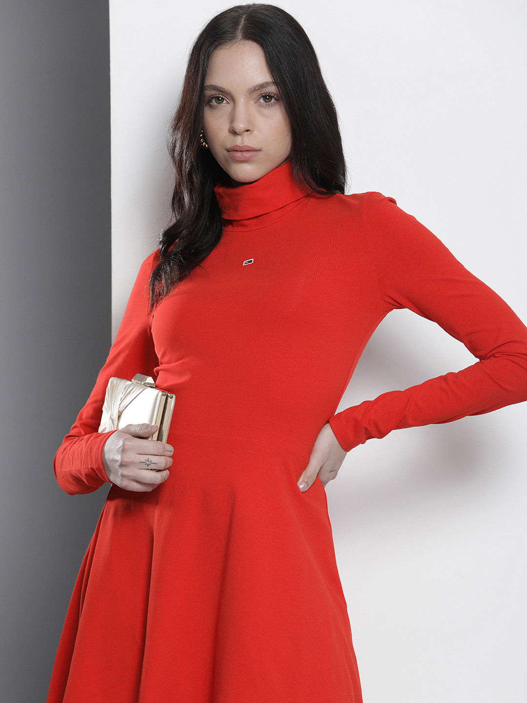 Tommy Hilfiger Solid Turtle Neck Fit & Flare Dress