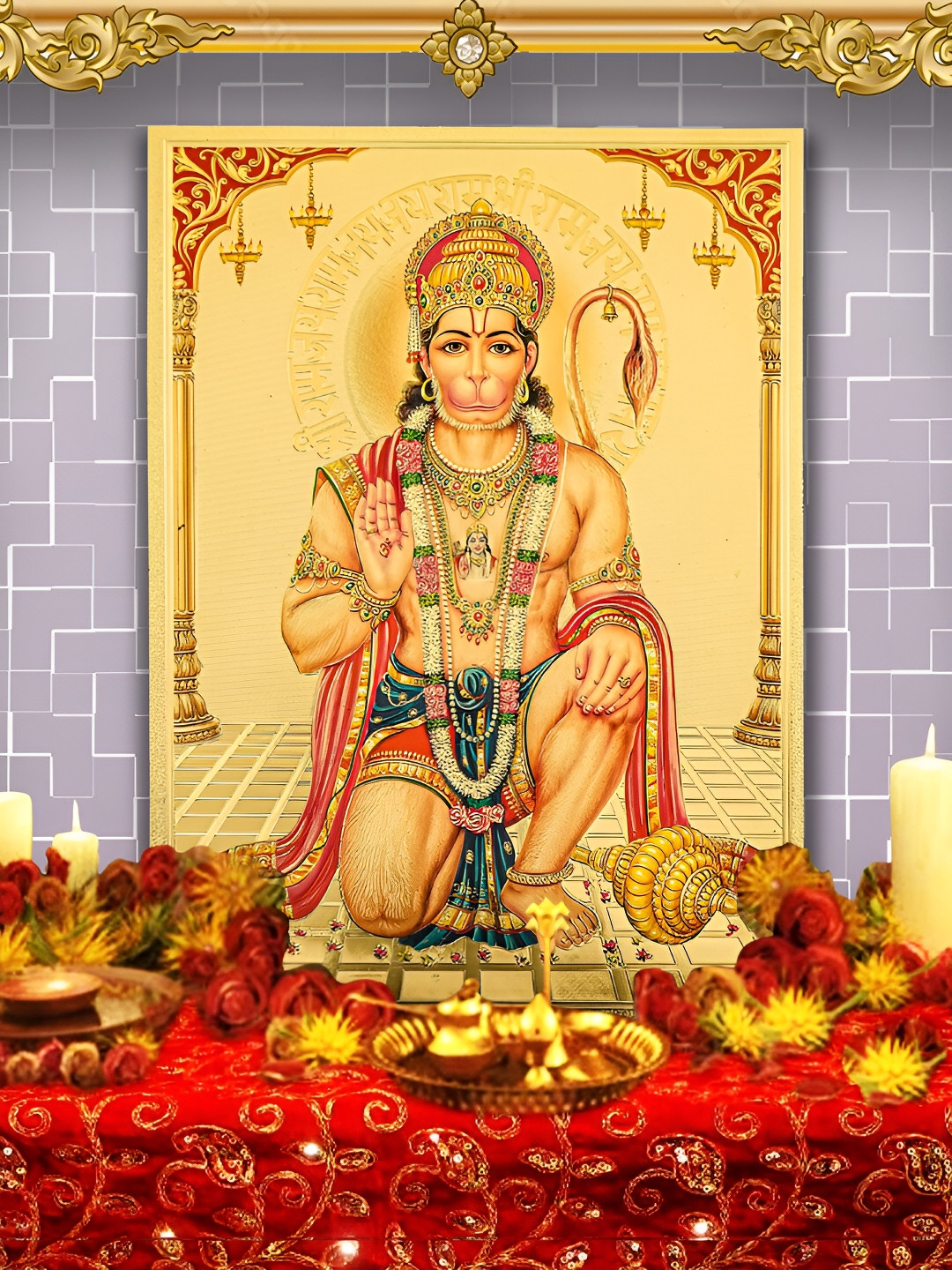 Hawai Gold-Toned & Red Bajrang Bali Hanuman Acrylic Wall Photo Frames