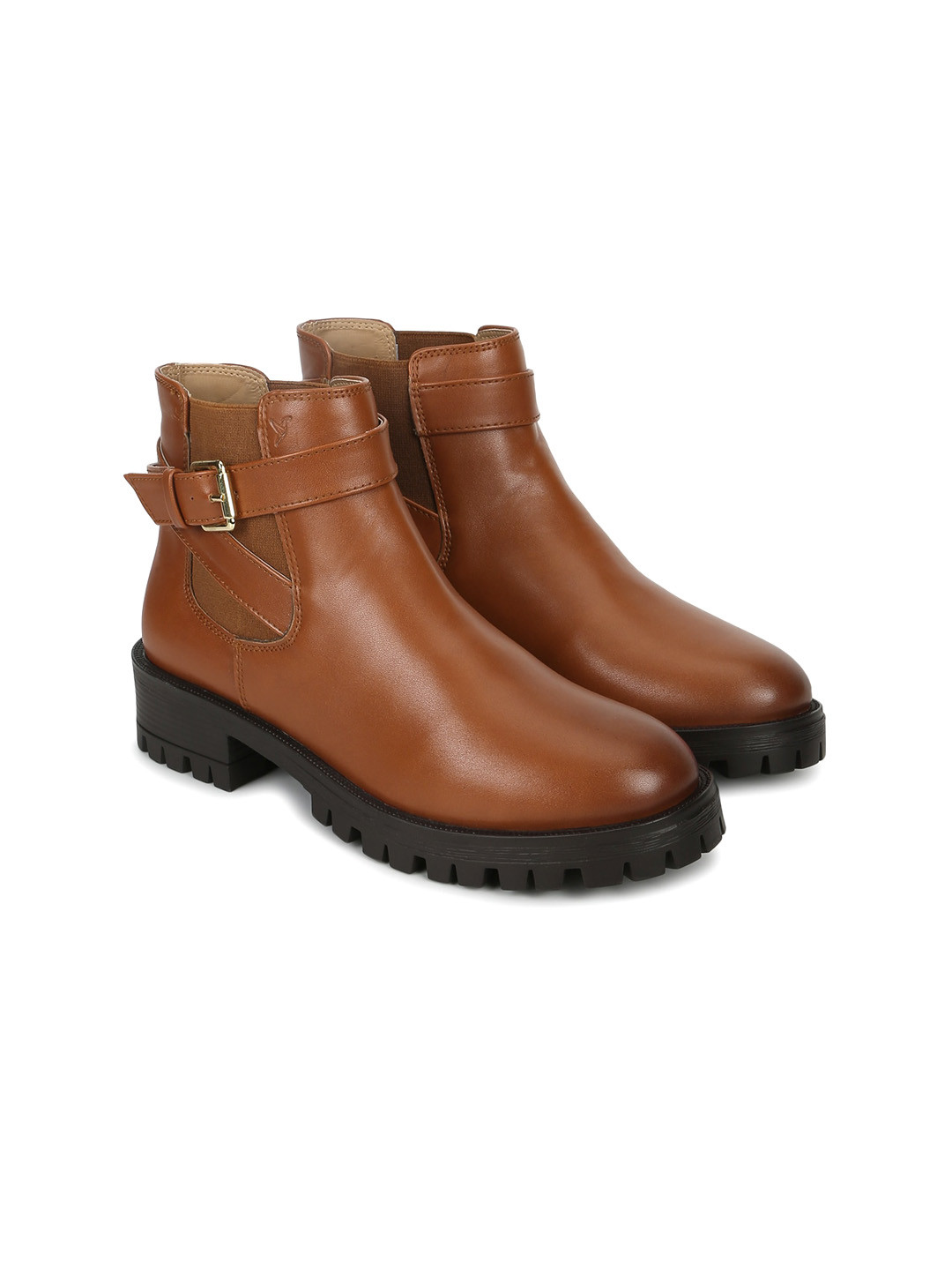 yoho Women Mid Top Platform-Heeled Chelsea Boots With Buckle Detail