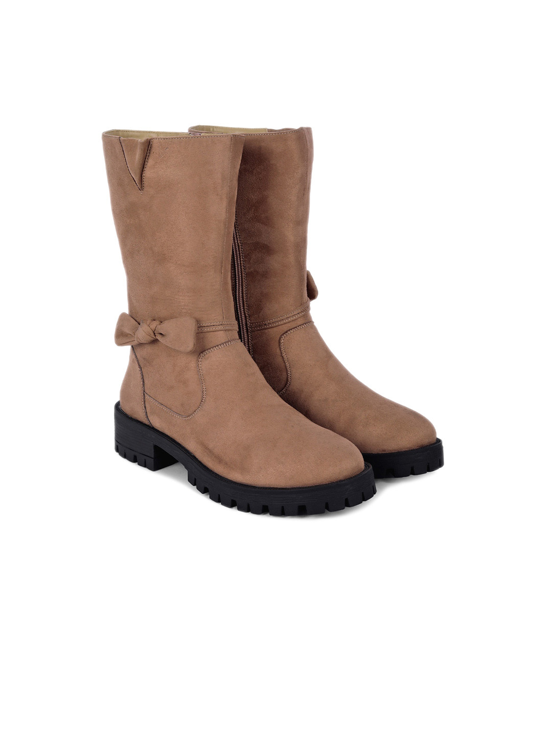 yoho Women High Top Knotted Detail Suede Regular Boots