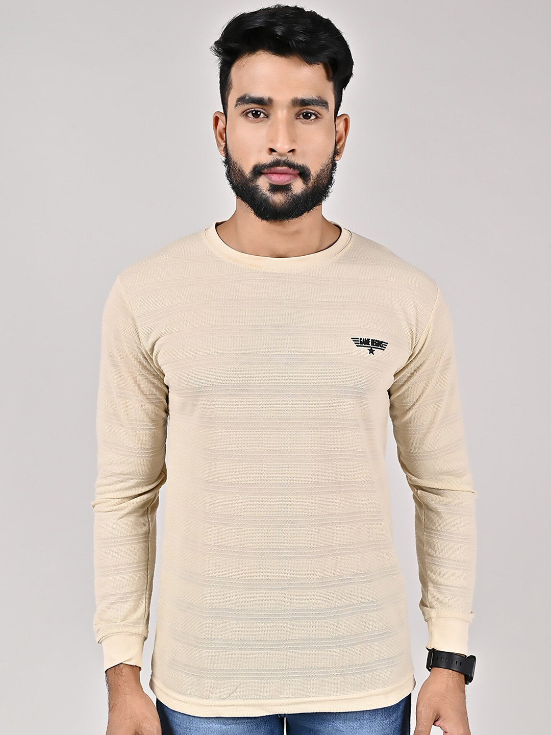GAME BEGINS Self Design Pure Cotton T-Shirt