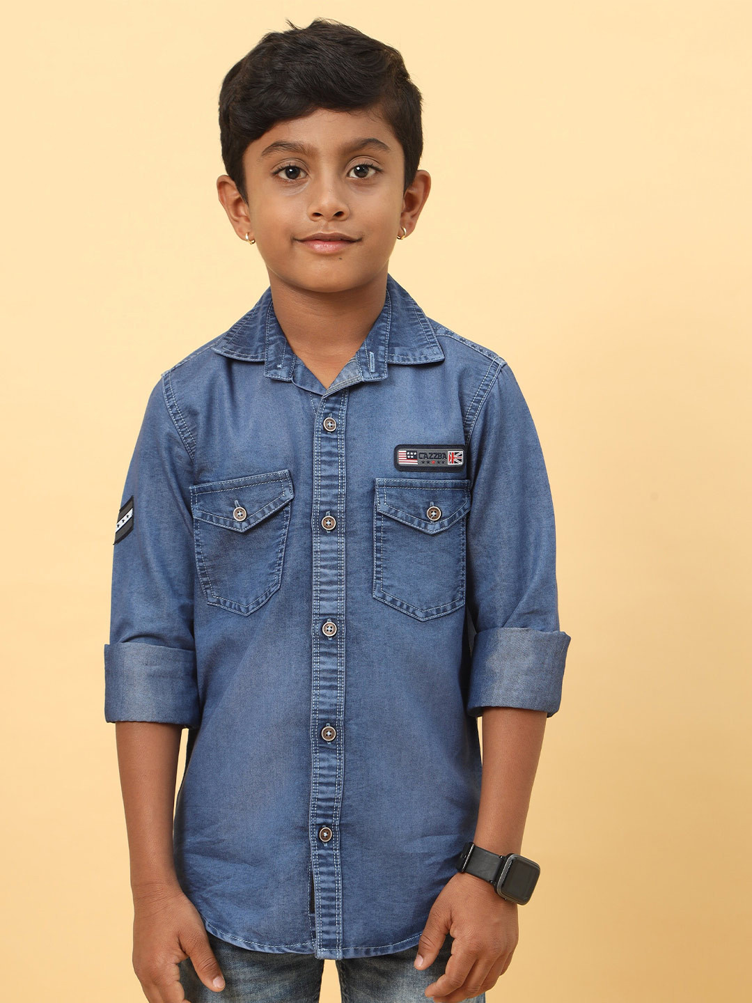 CAZZBA Boys Washed Faded Casual Denim Shirt