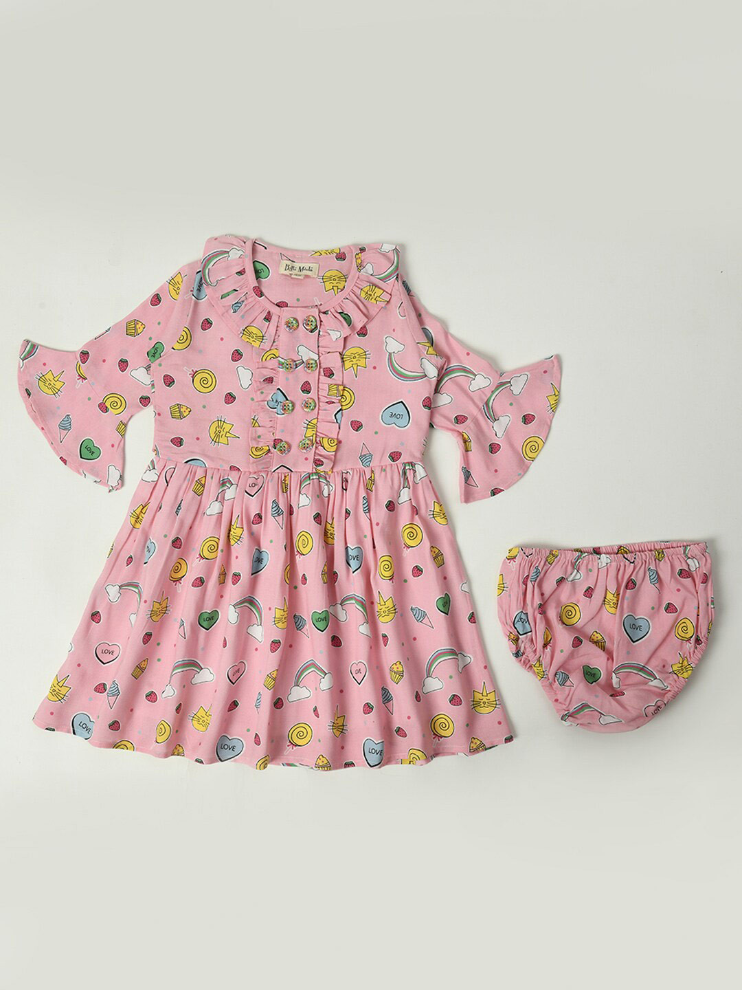 Bella Moda Girls Conversational Printed Fit & Flare Pure Cotton Dress