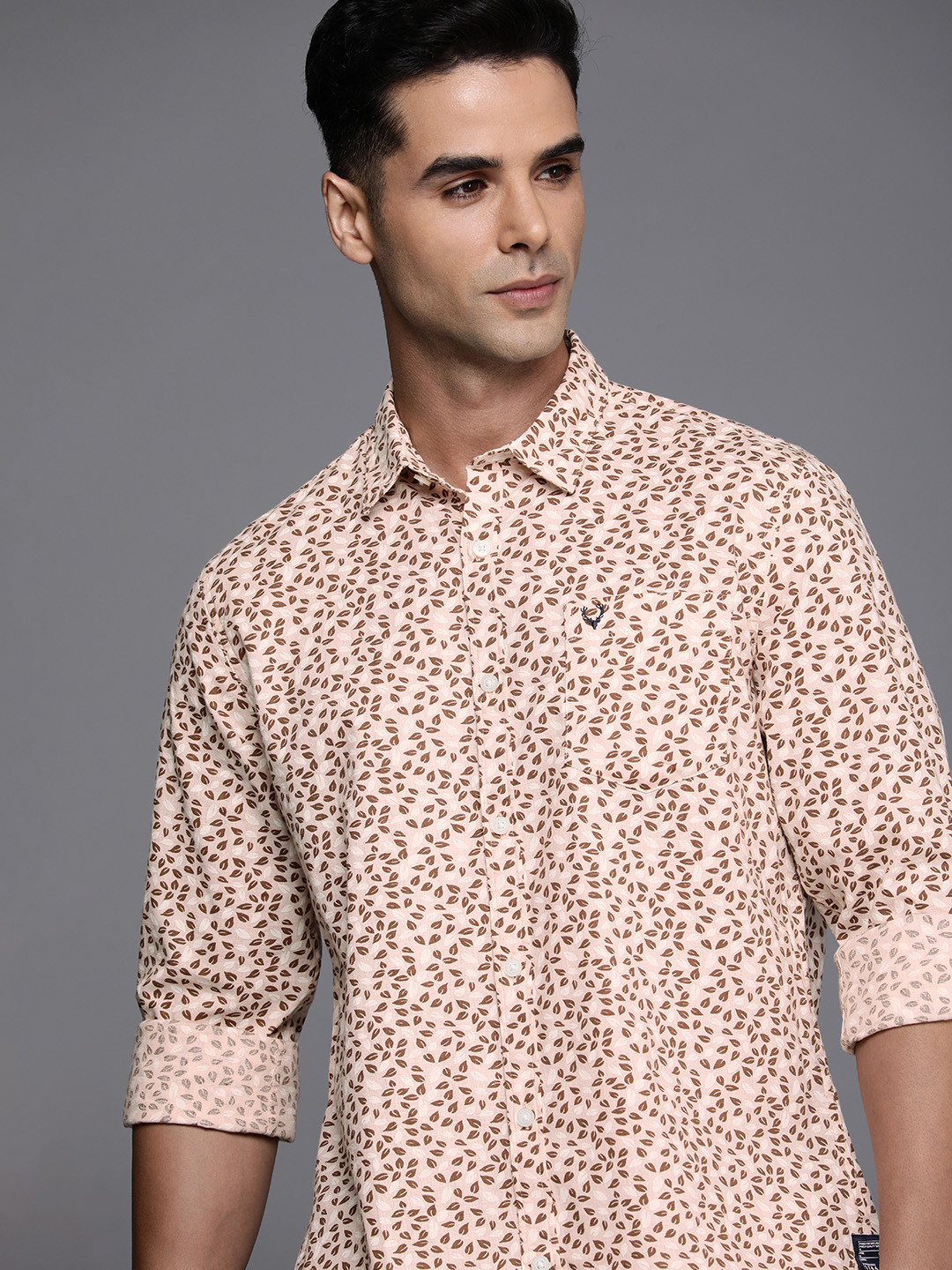 Allen Solly Sport Cotton Linen Custom Slim Fit Tropical Printed Casual Shirt