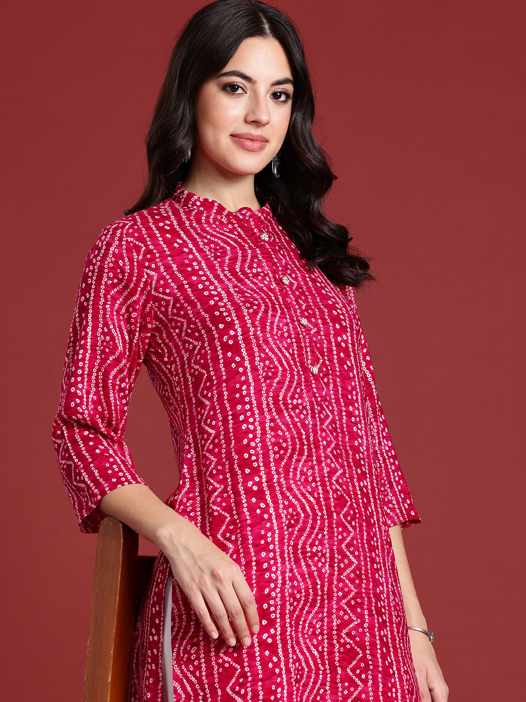Anouk X fwd Women Bandhani Printed Straight Kurta