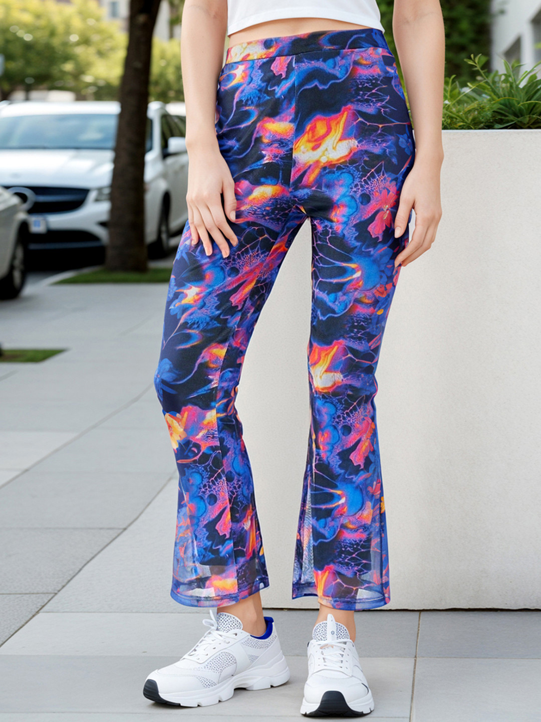 Bewakoof Air 1.0 Women All Over Abstract Printed Slim Fit Flared Track Pants