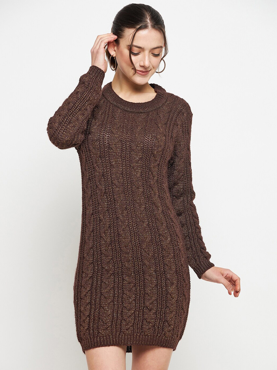 CREATIVE LINE Self Design Knitted Above Knee Sweater Dress