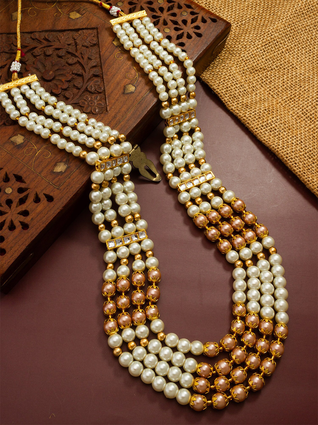 aadita Gold Plated Beaded Layered Necklace