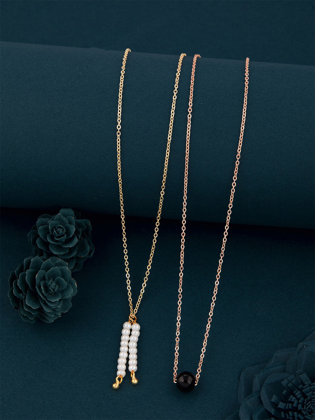 DressBerry Set Of 2 Brass Gold-Plated Stone Studded Antique Chain