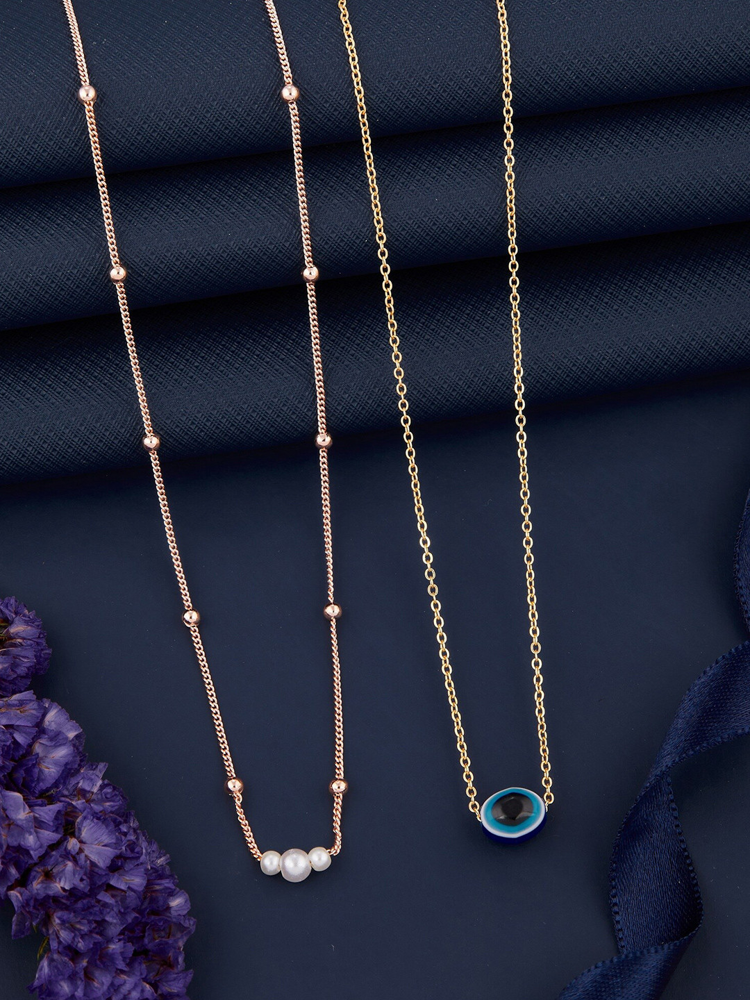 DressBerry Blue Set Of 2 Gold-Plated Necklace And Chains