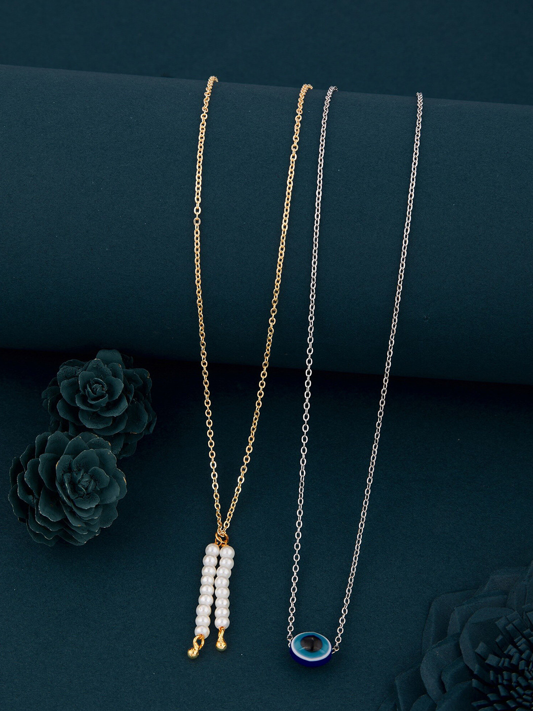 DressBerry Blue Set Of 2 Gold-Plated Necklace And Chains
