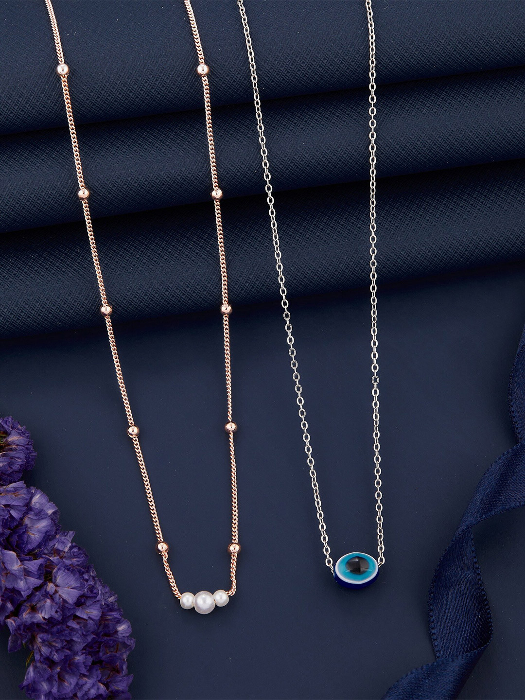 DressBerry Set Of 2 Brass Gold-Plated & Silver-Plated Antique Chains