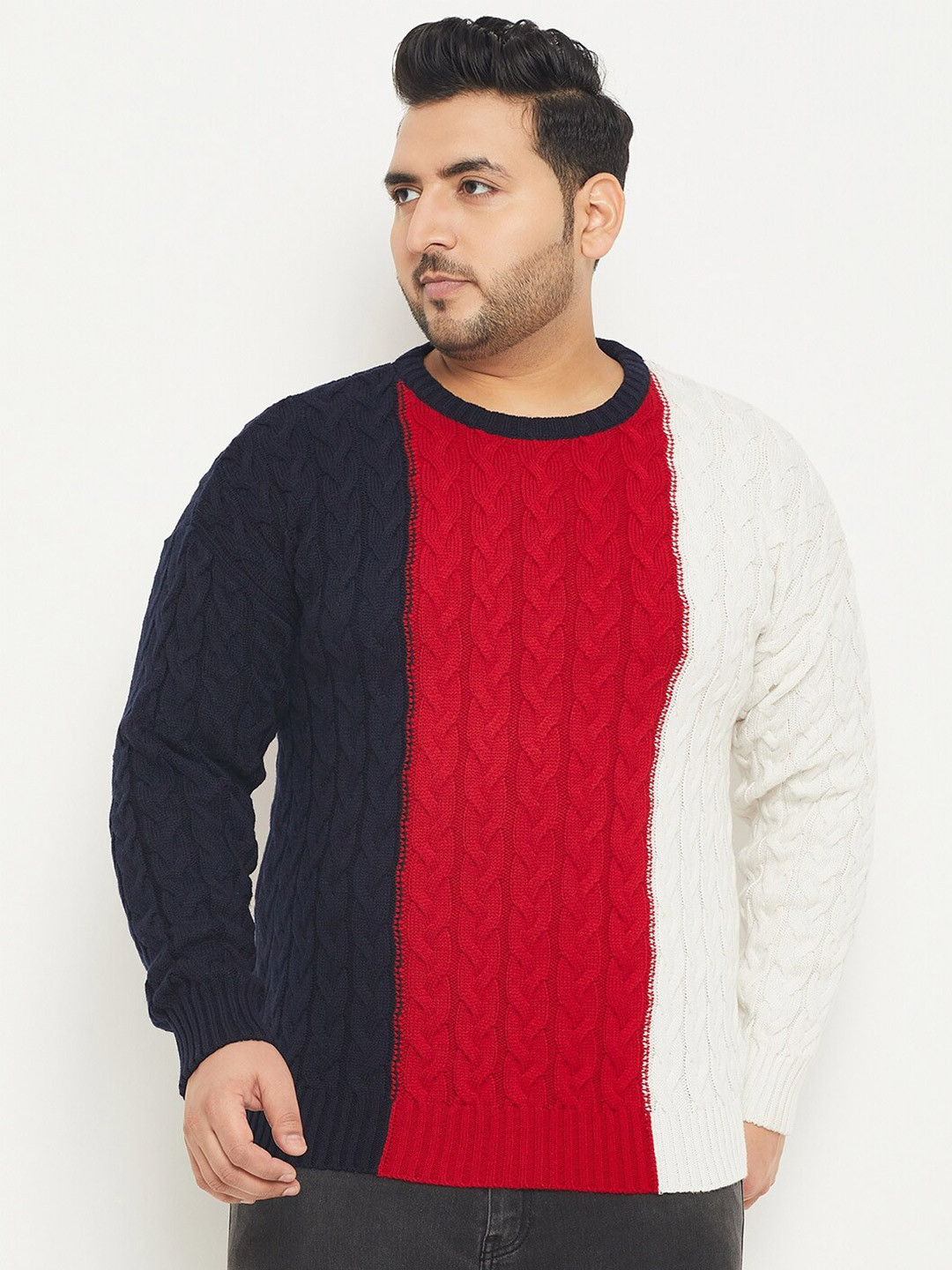 Club York Plus Size Colourblocked Acrylic Pullover Sweater
