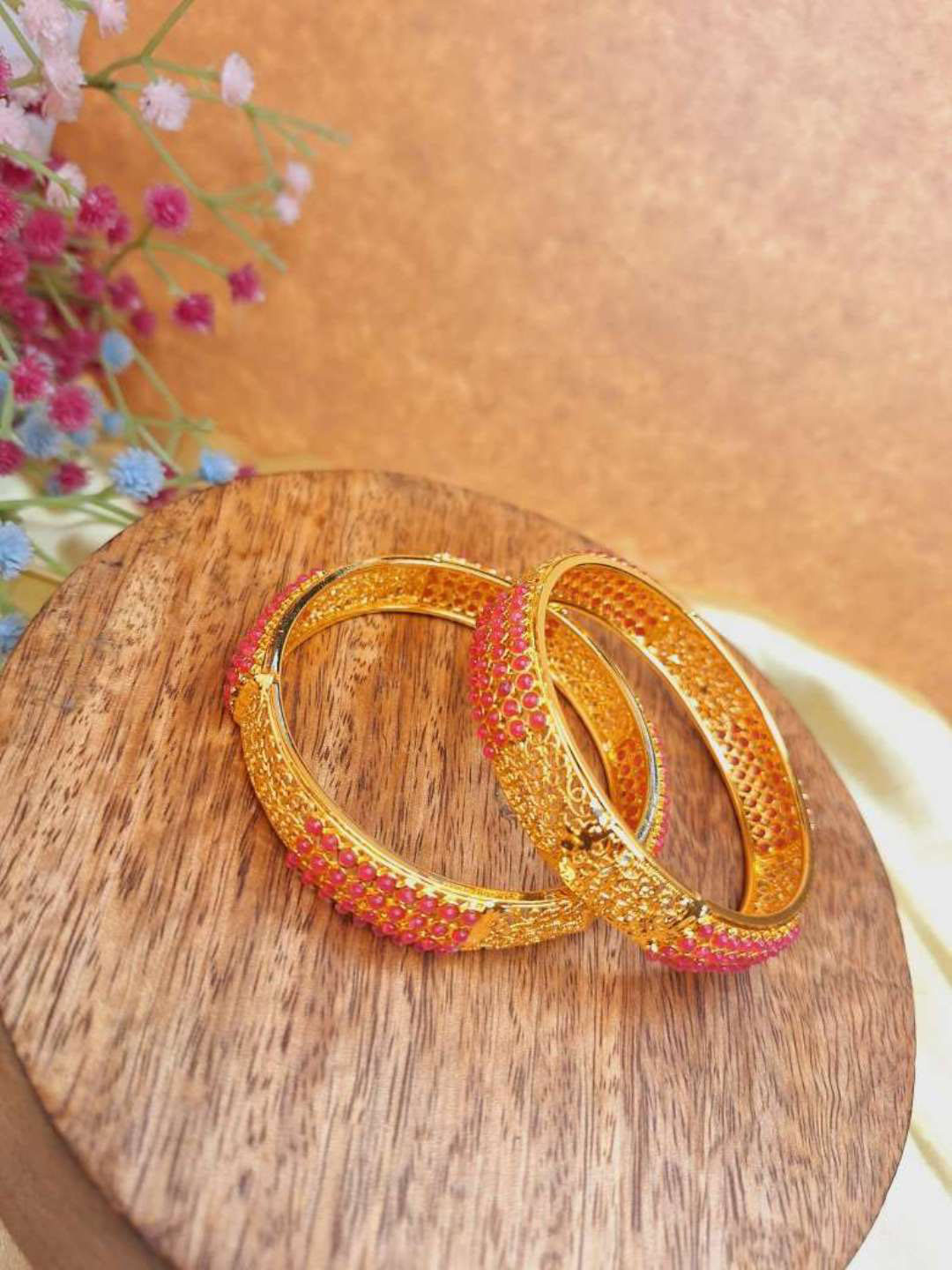 Crunchy Fashion Set Of 2 Gold-Plated Stone-Studded Bangles