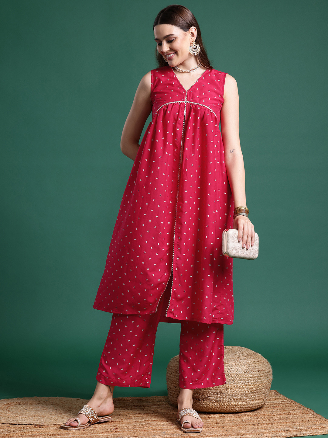 Sangria Women Printed Front Slit Kurta Set