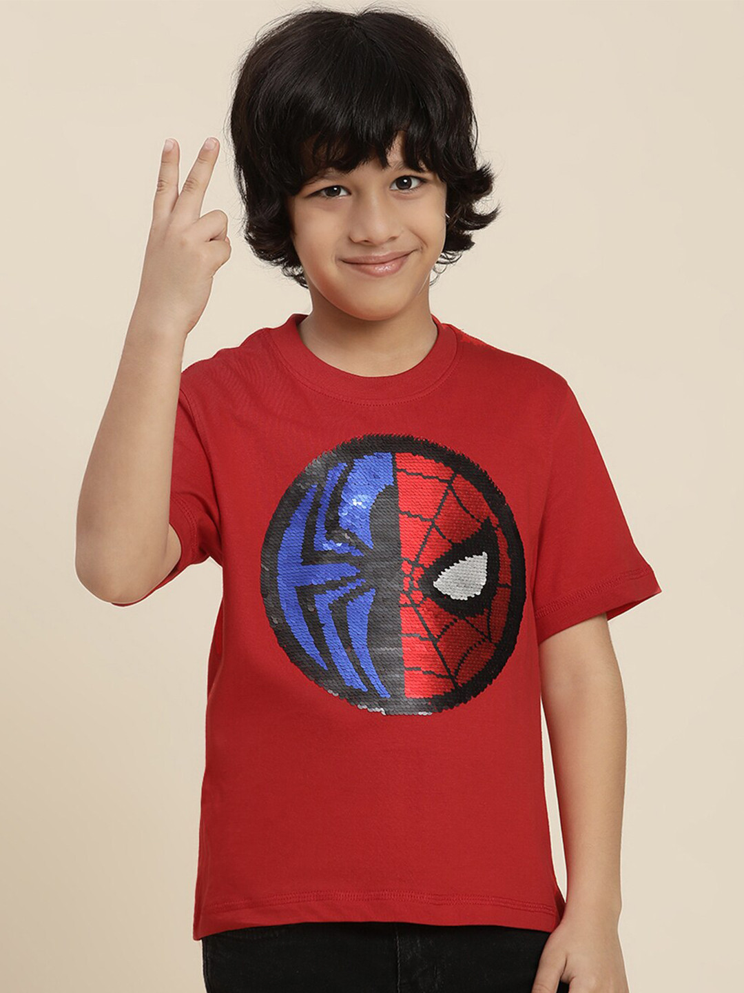 Kids Ville Boys Spider-Man Printed Round Neck Short Sleeves Cotton Regular T-shirt