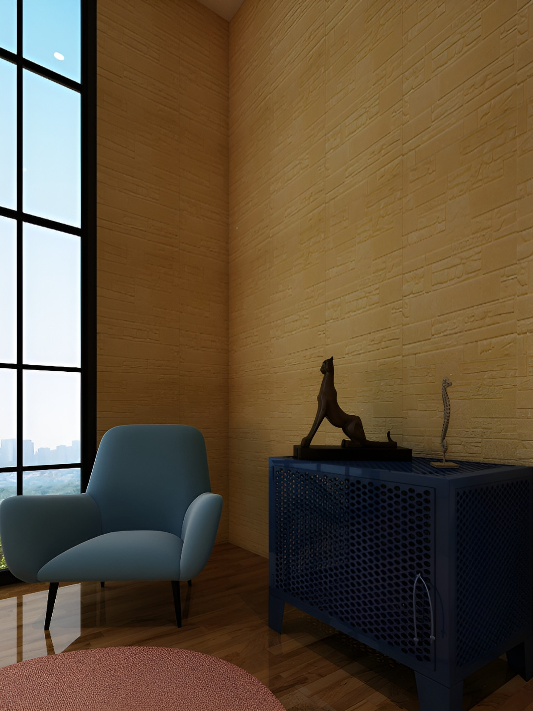 HILOF Mustard Geometric 3D Textured Self Adhesive Wallpaper