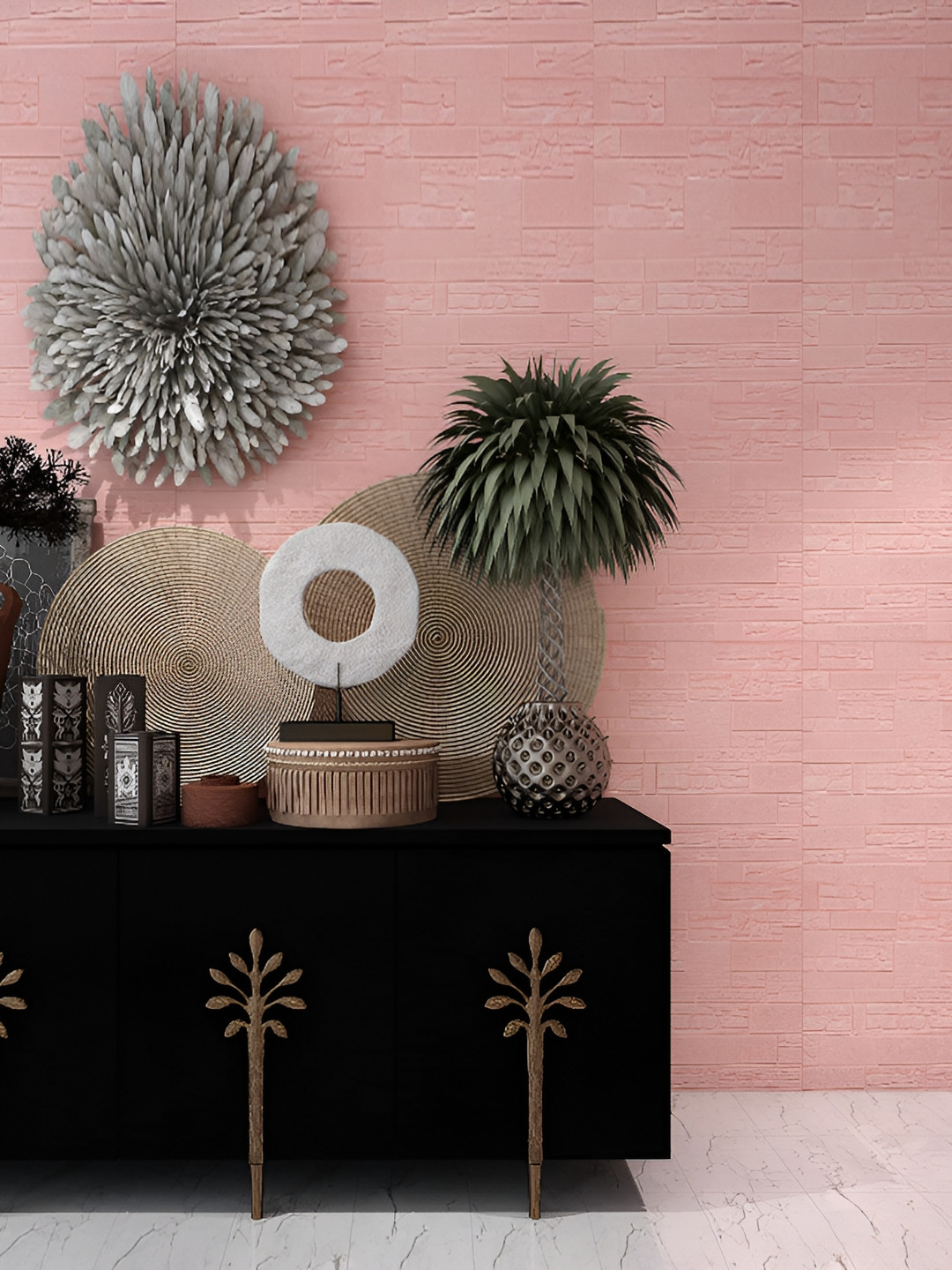 HILOF Pink Geometric 3D Textured Self Adhesive Wallpaper