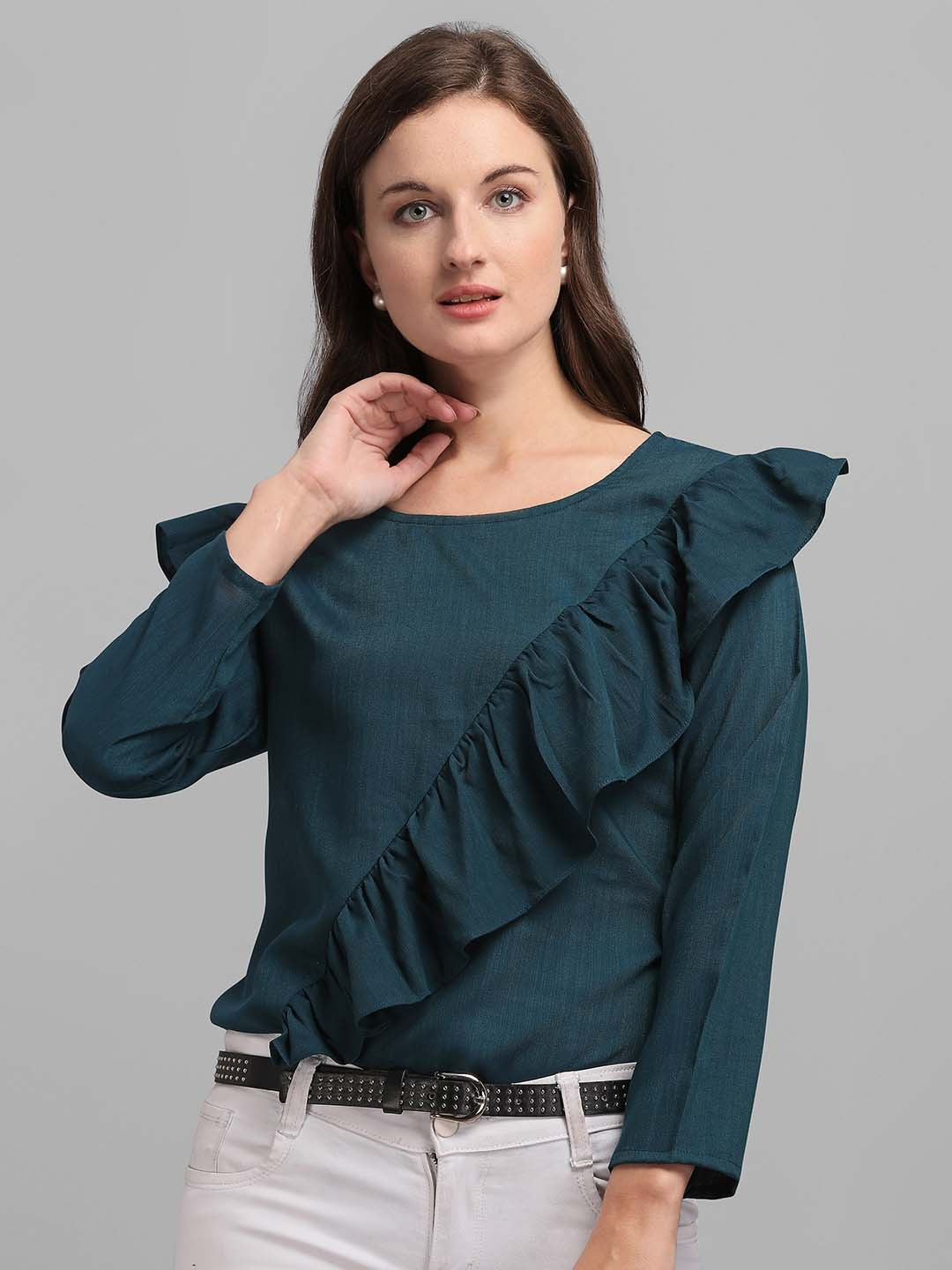 Kinjo Long Sleeved Ruffled Cotton Top