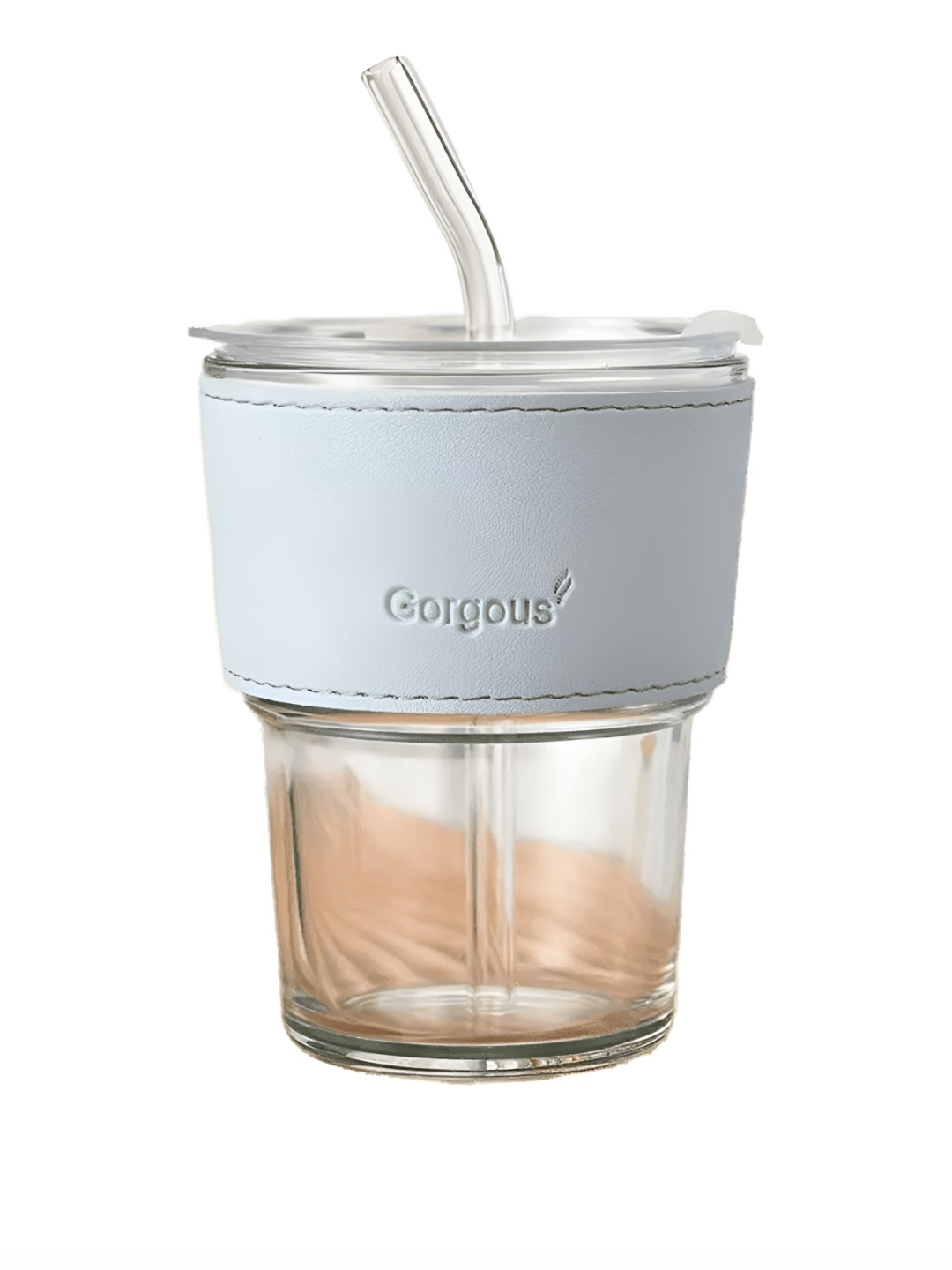 WELOUR Blue Glass Tumbler With Straw 400 ML