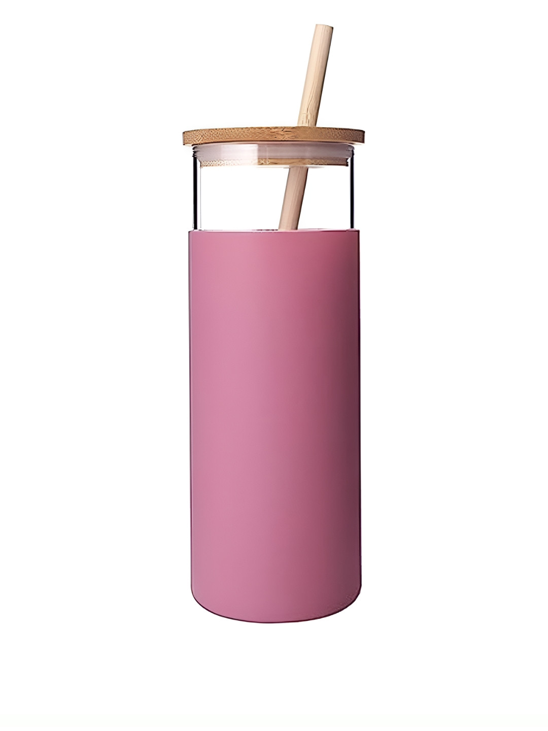 WELOUR Pink Bamboo Straw Glass Water Bottle