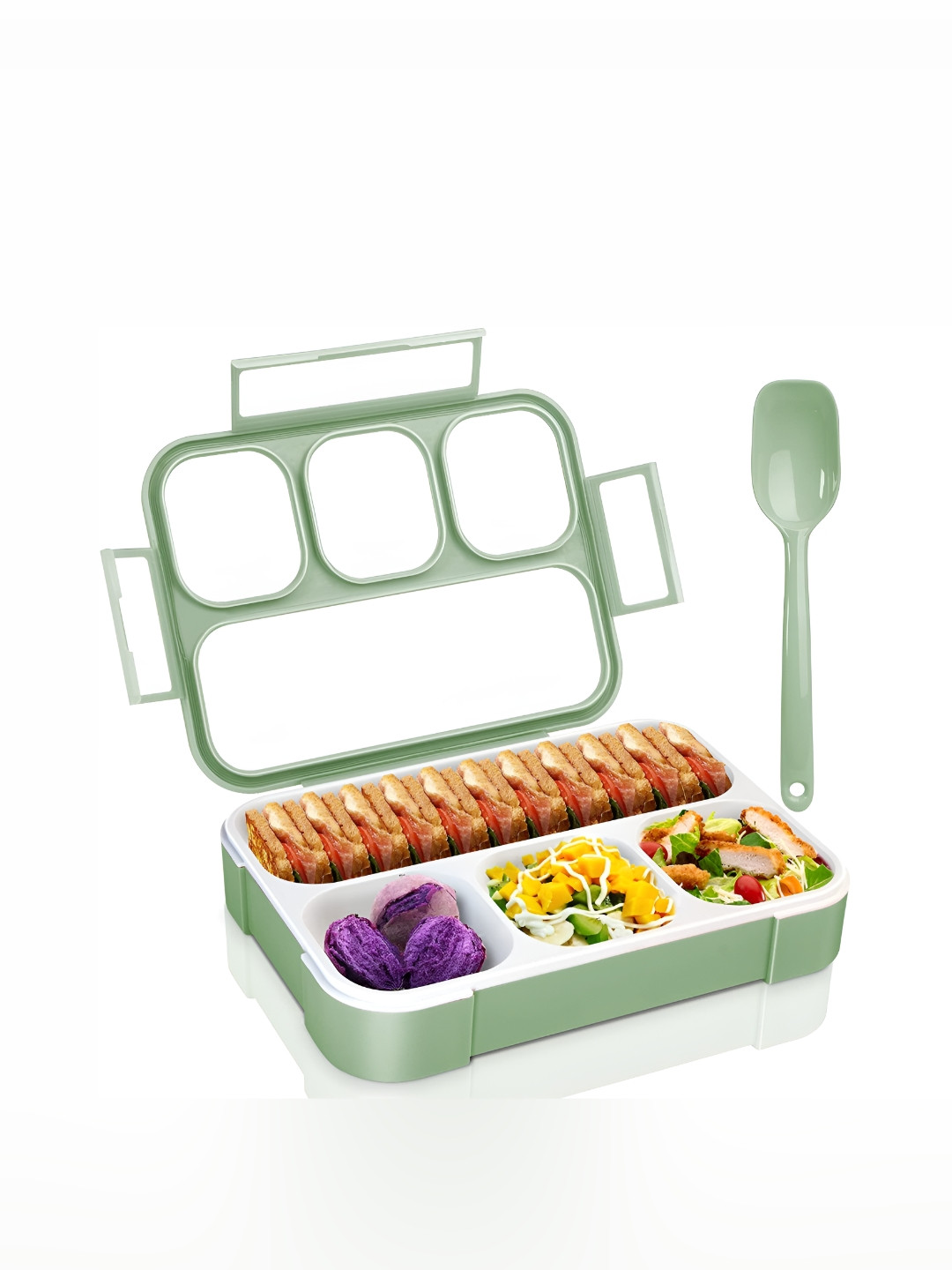 HOPZ Green Solid Plastic Microwave Safe 2PCs Lunch Box With Spoon and Fork