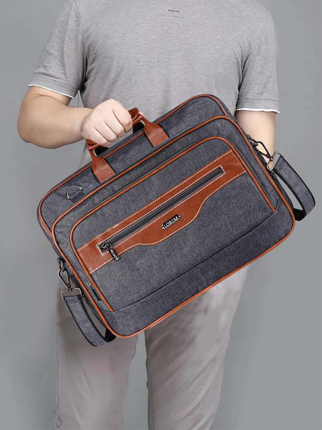LOREM Men Textured Linen Messenger Bag