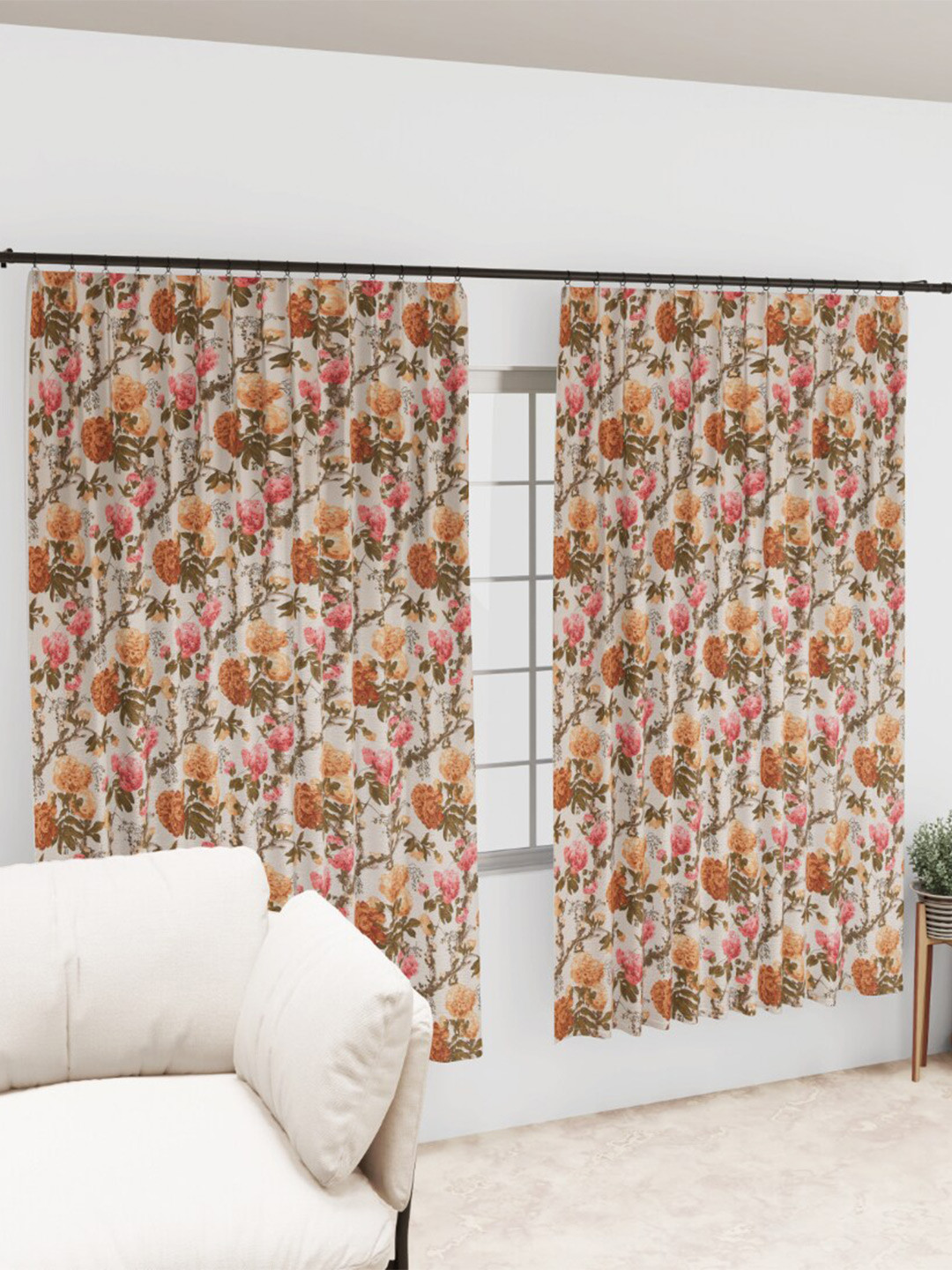 EasyGoods Yellow & Pink 2 Pieces Floral Cotton Black Out Long Door Curtains