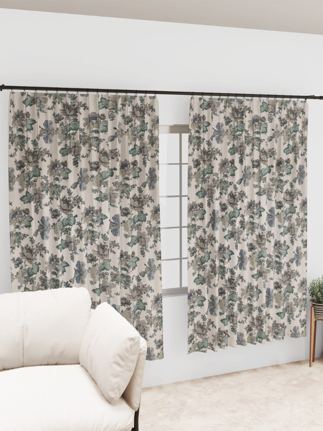 EasyGoods Ankh White & Green Floral Black Out Long Door Curtain