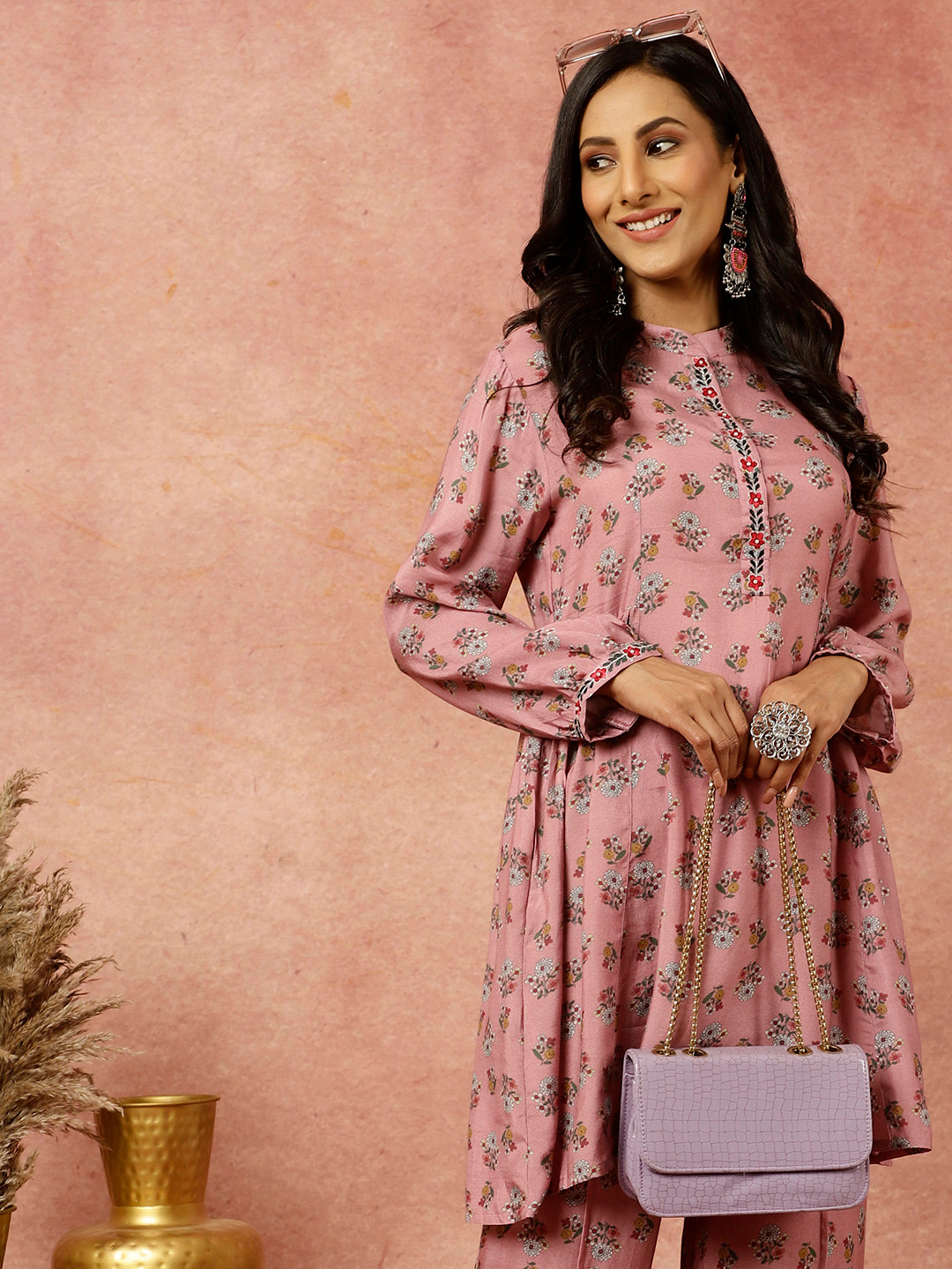 Jaipur Kurti Ethnic Printed Gathered Kurta With Palazzo Co-ord Set