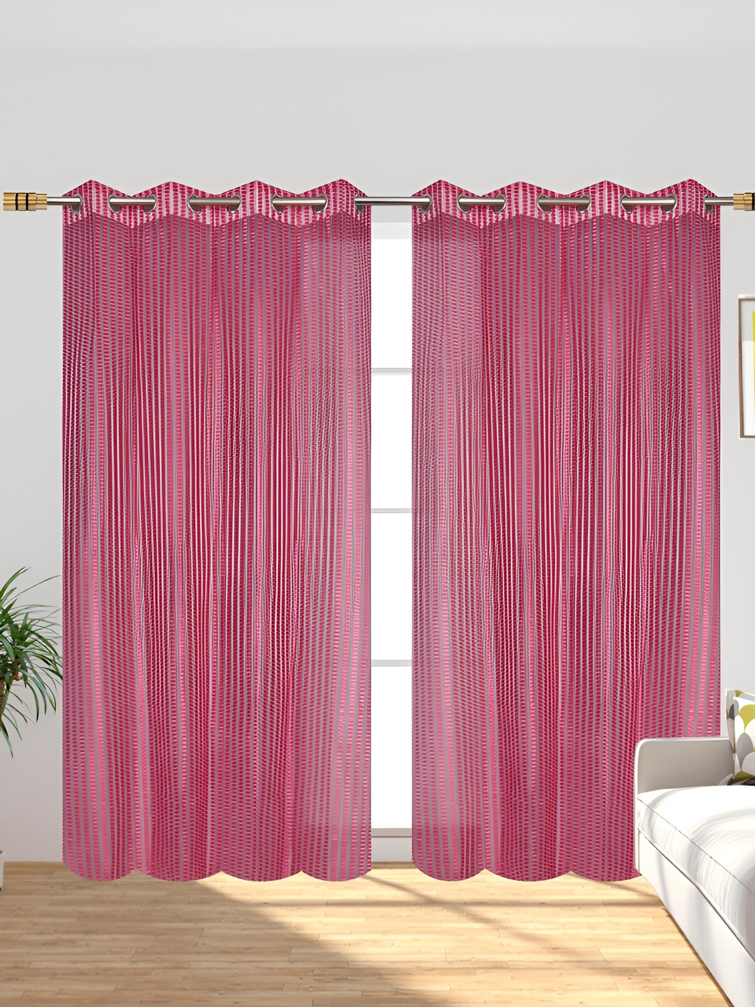 AH ARTSY HOME Rose 2 Pieces Striped Sheer Door Curtain