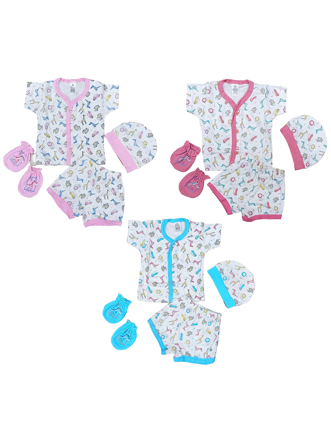 BAESD Kids Pack Of 3 Pure Cotton Shirt With Shorts Caps & Mitten