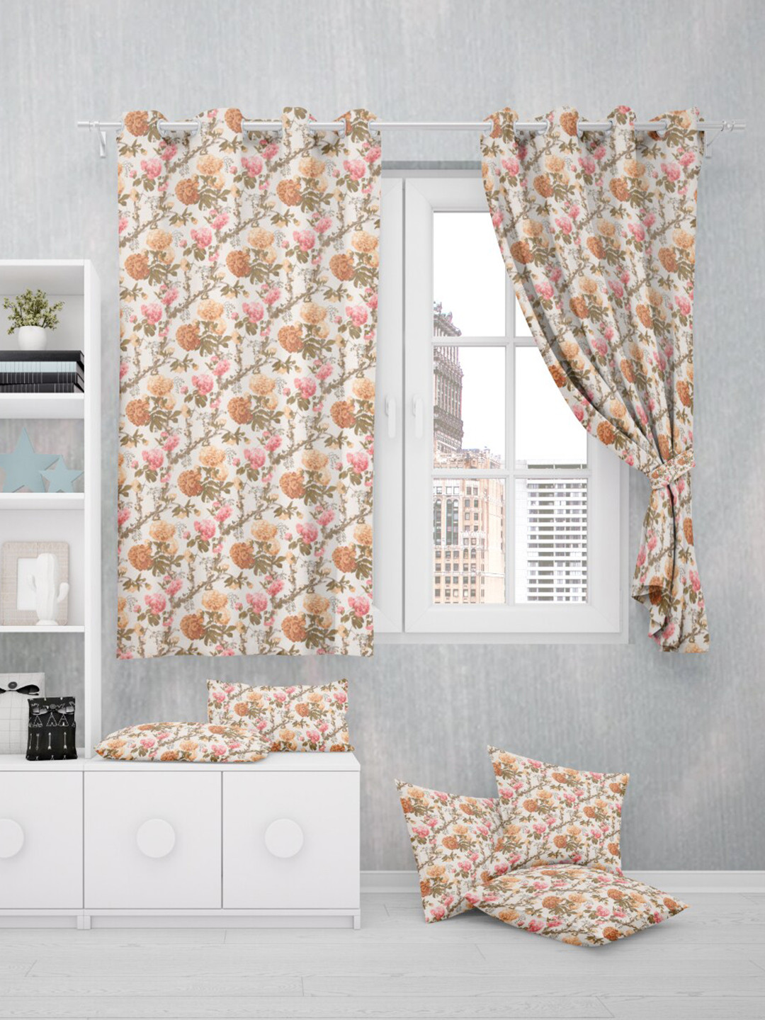 EasyGoods Yellow & Green Floral Black Out Window Curtain