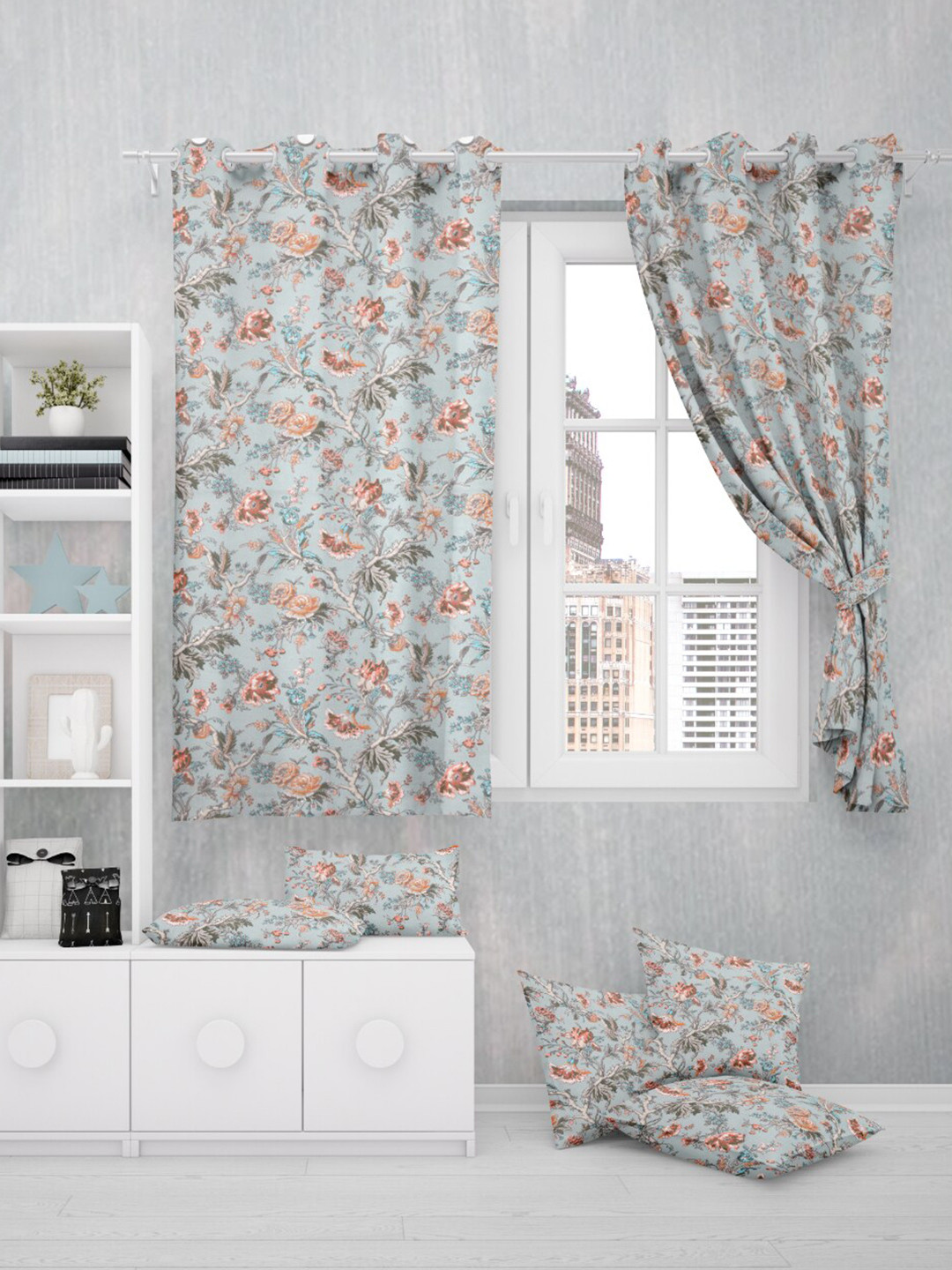 EasyGoods Blue & Red Floral Black Out Window Curtain