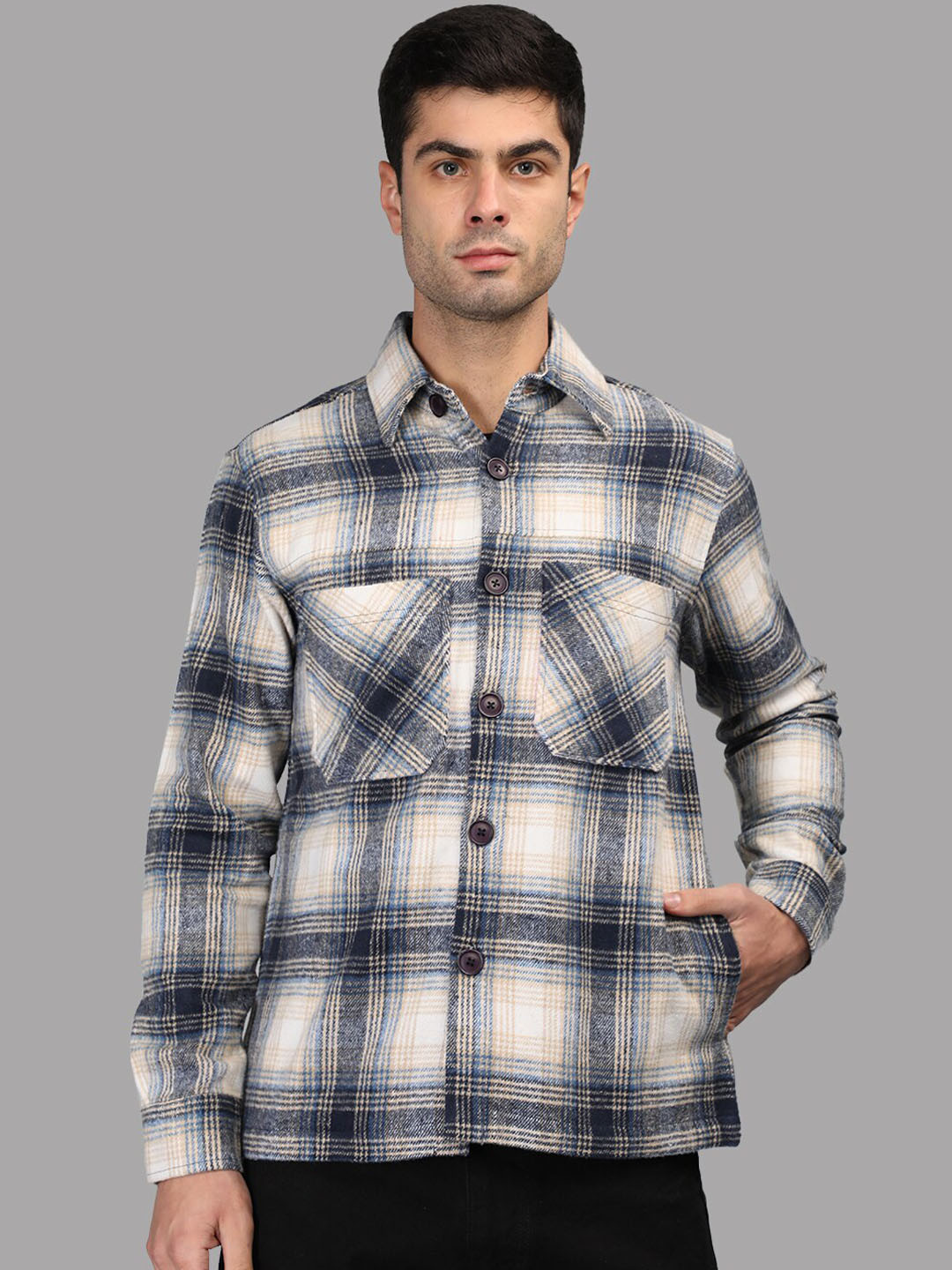 Dlanxa Spread Collar Checked Wool Shacket