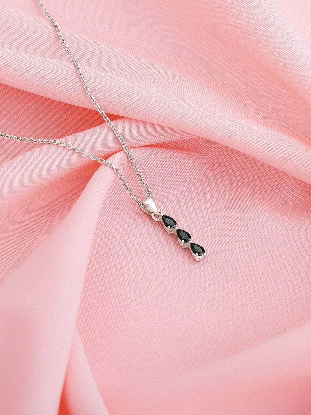 GIVA Rhodium-Plated Artificial-Stone Studded Axis-Shape Pendant With Chain