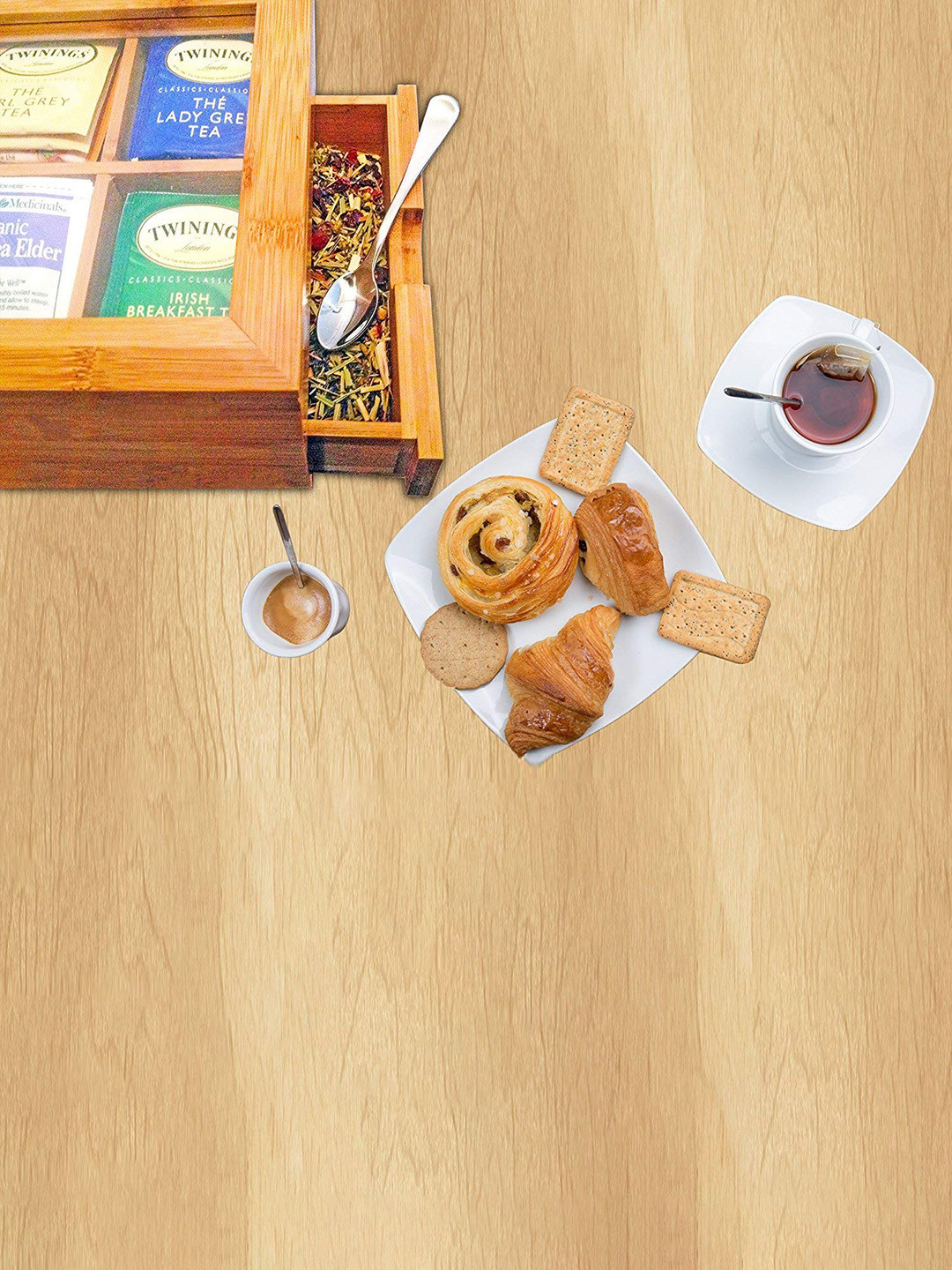 WHITEWHALE Brown Set of 1 Tea Chest Tea Bag Holder with Glass Window