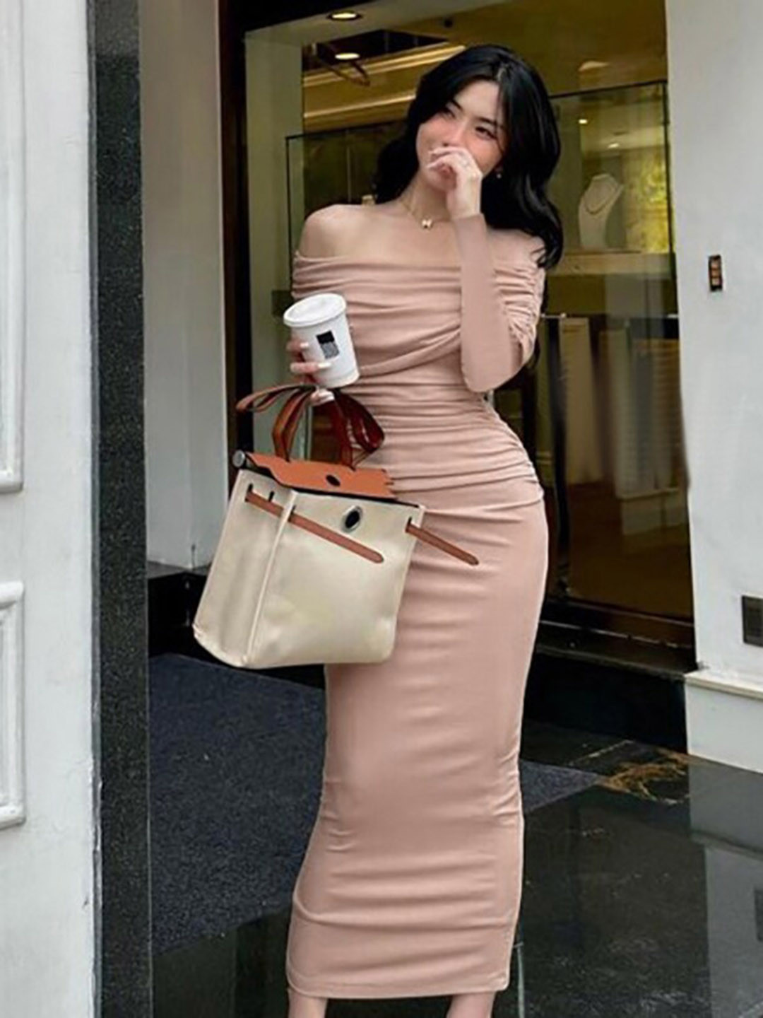 StyleCast Pink Off-Shoulder Sheath Maxi Dress