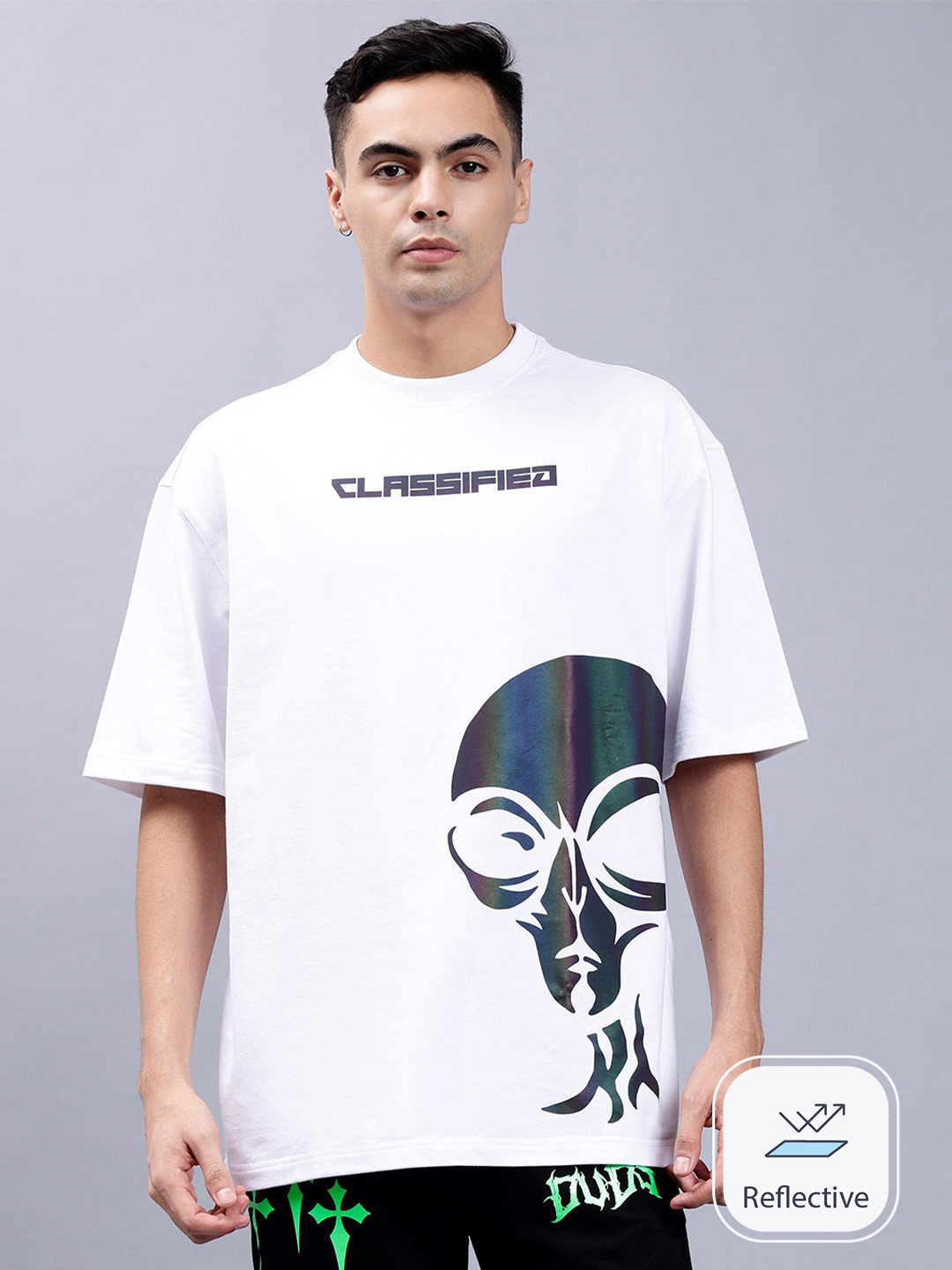 WEARDUDS Graphic Printed Drop Shoulder Sleeves Reflector Oversized Pure Cotton T-shirt