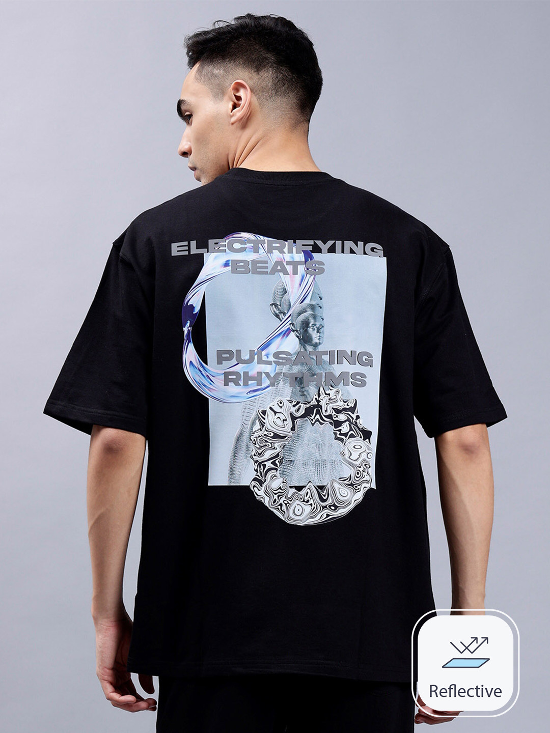 WEARDUDS Pulsating Rhythms Printed Pure Cotton Reflecting Oversized T-Shirt