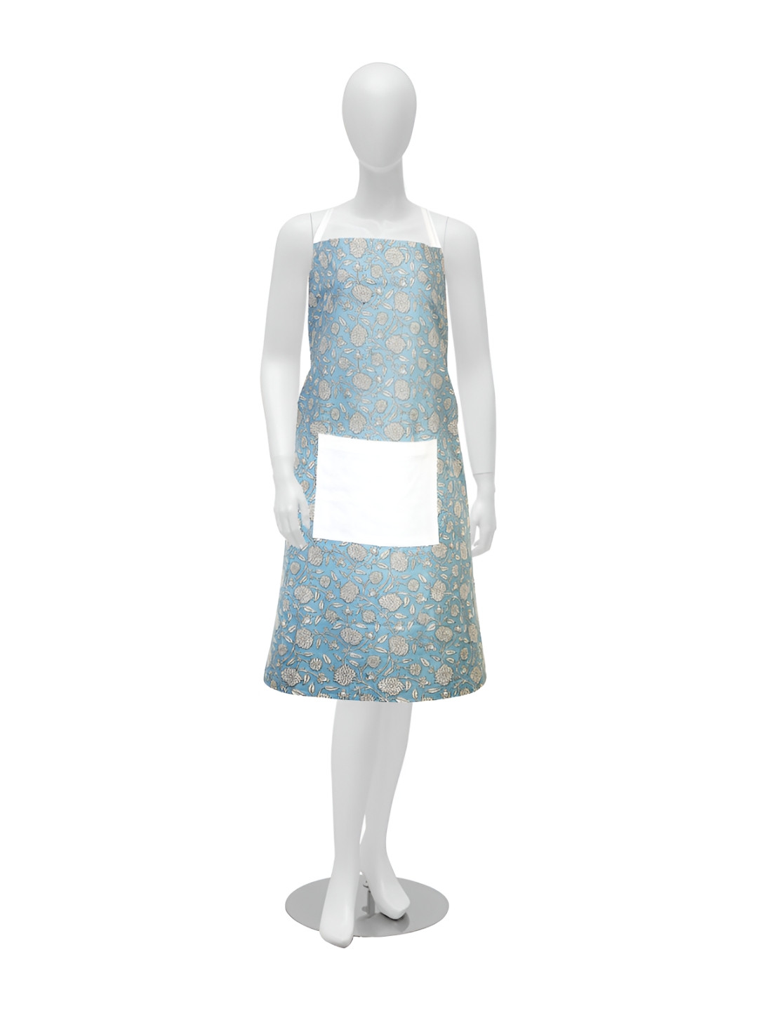 Texstylers Blue & White Floral Printed Cotton Kitchen Apron