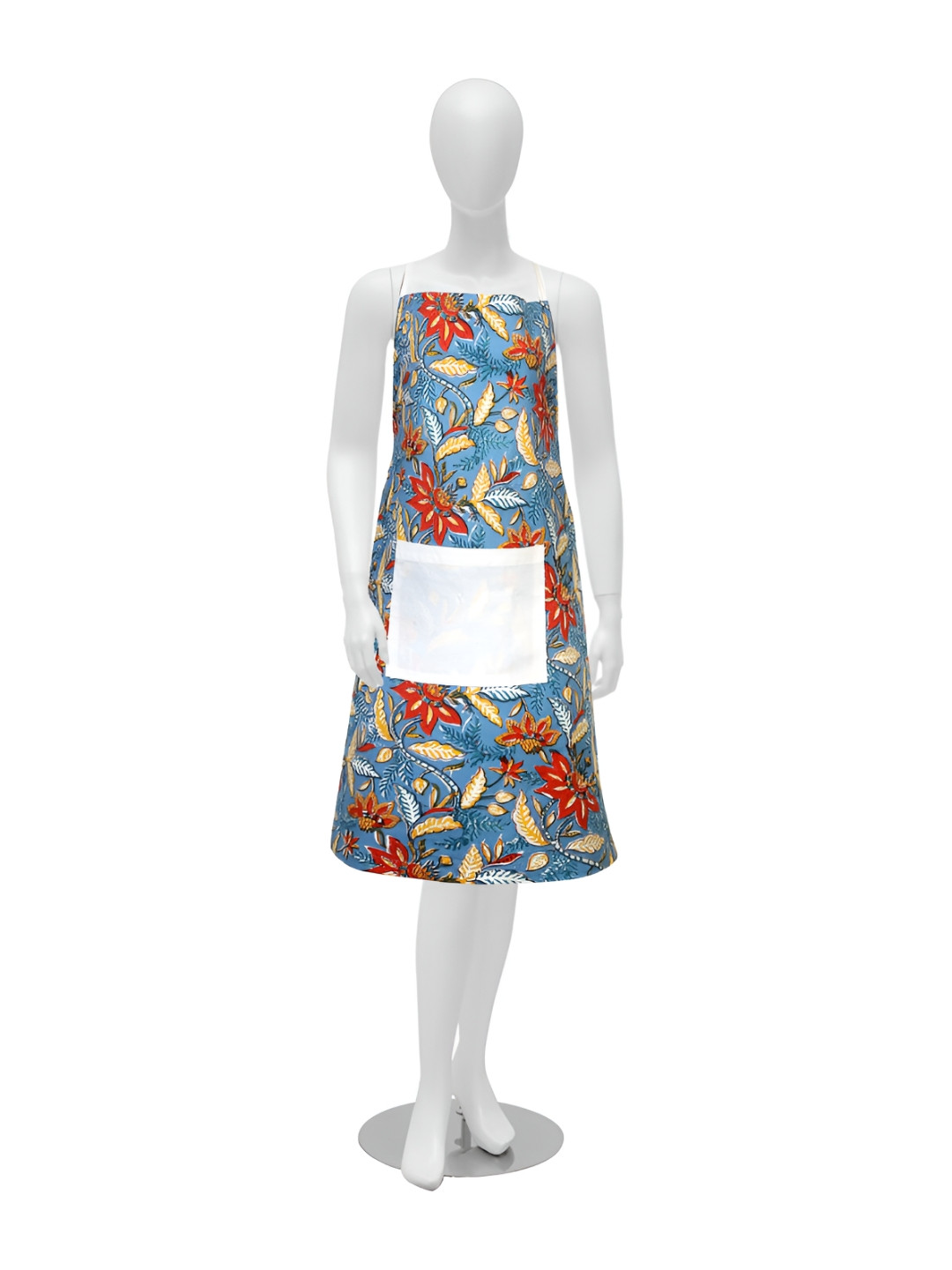 Texstylers Red & Blue Floral Printed Cotton Kitchen Apron