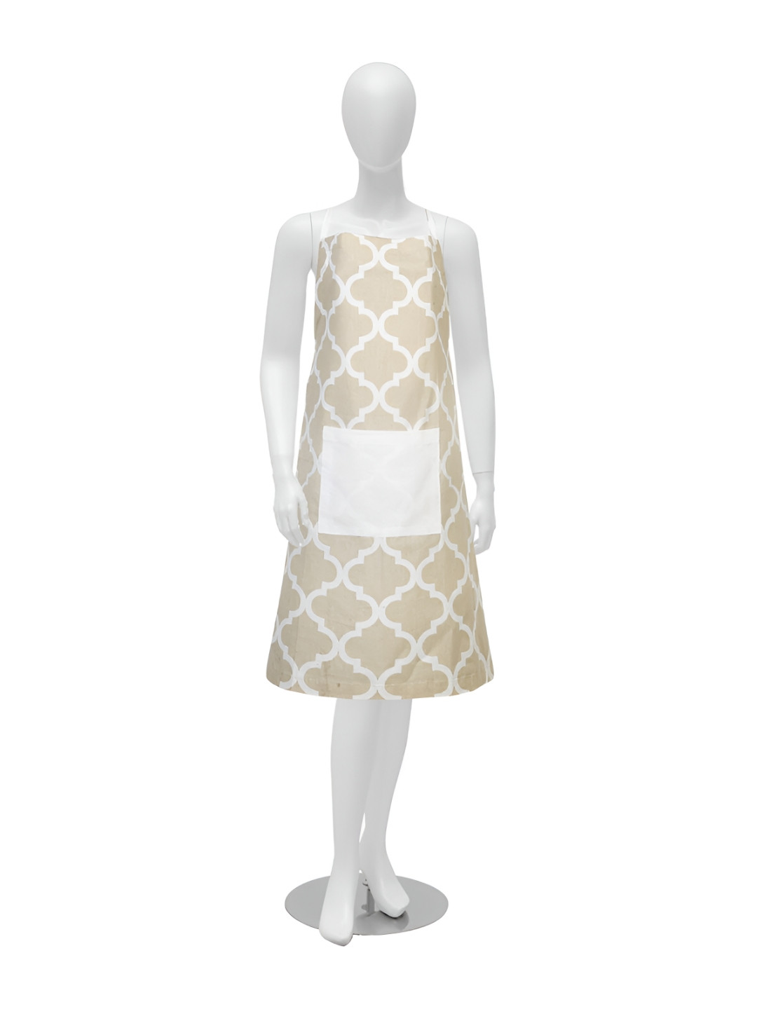 Texstylers Beige & White Geometric Printed Cotton Kitchen Apron