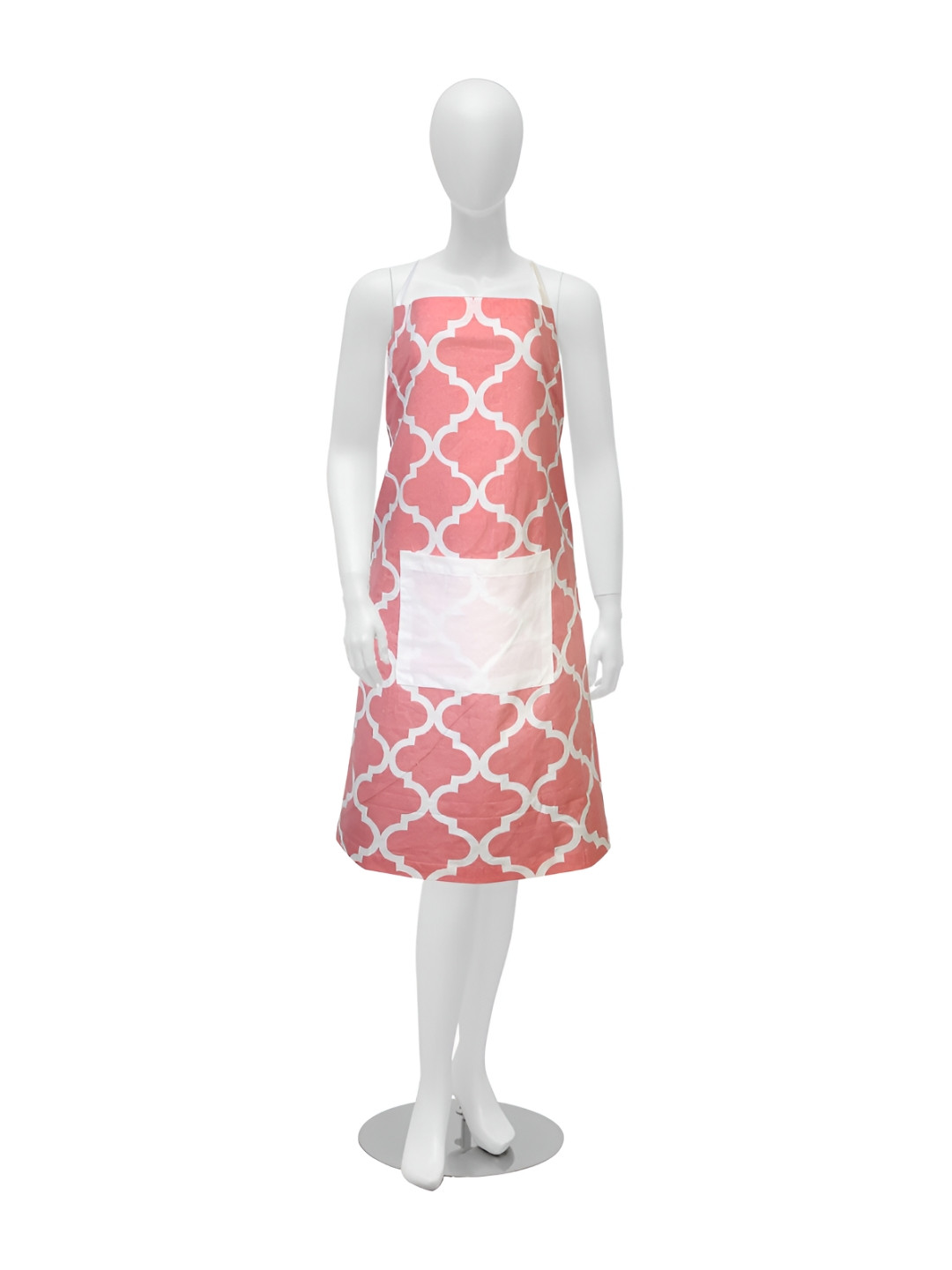Texstylers Pink & White Geometric Printed Cotton Kitchen Apron