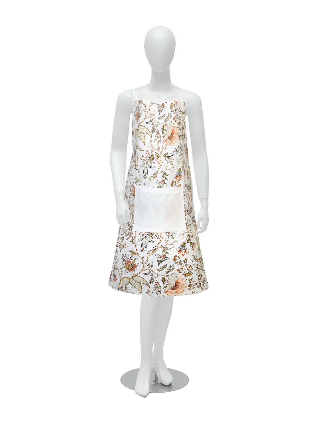 Texstylers Orange-Coloured & White Floral Printed Cotton Kitchen Apron