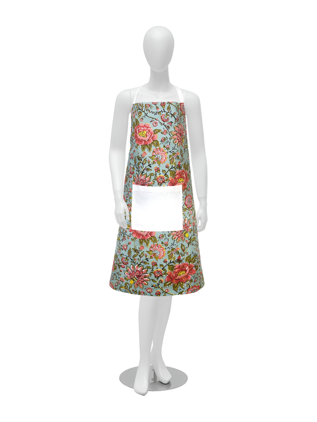 Texstylers Blue & Red Printed Cotton Kitchen Apron with Neckband & String