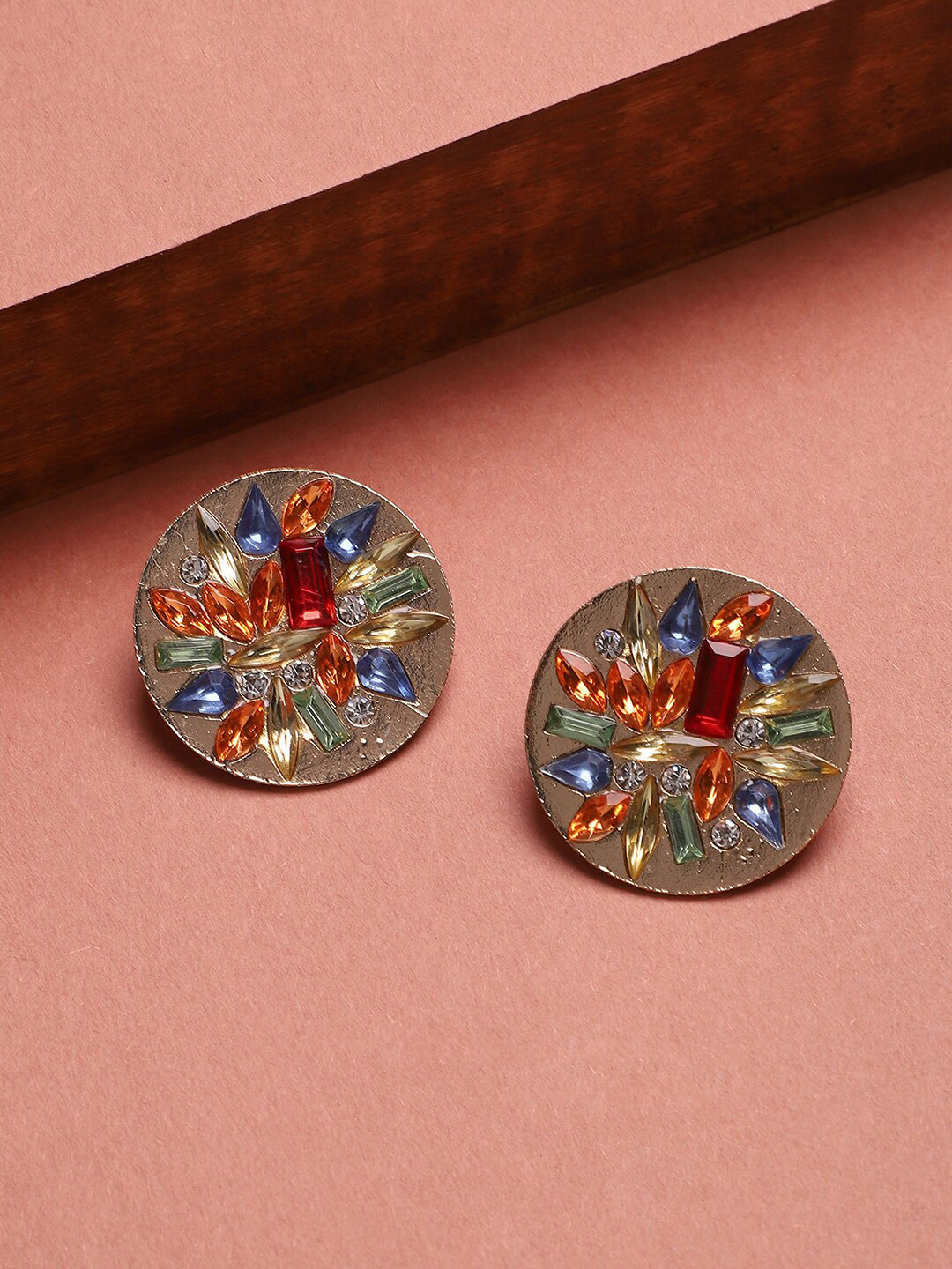 Sangria Gold Plated Crystals Studs Earrings
