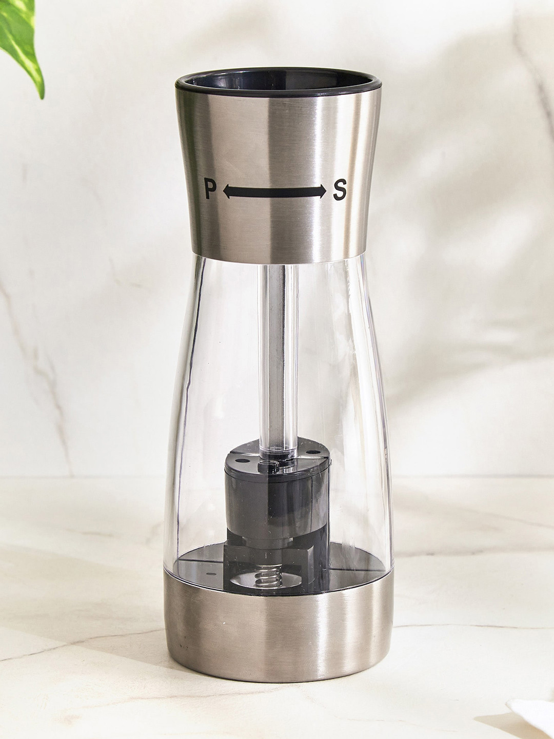 Home Centre Transparent & Black Brass Salt and Pepper Mill